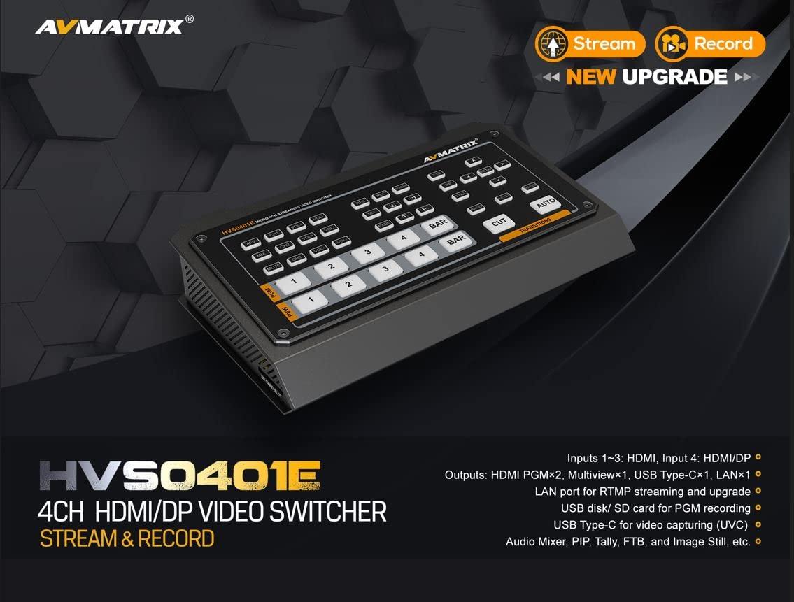 LILLIPUT AVMATRIX HVS0401E Video Switcher Mixer 4 Channel SDI HDMI Inputs 2 Channel PGM Output for Live Streaming Recording