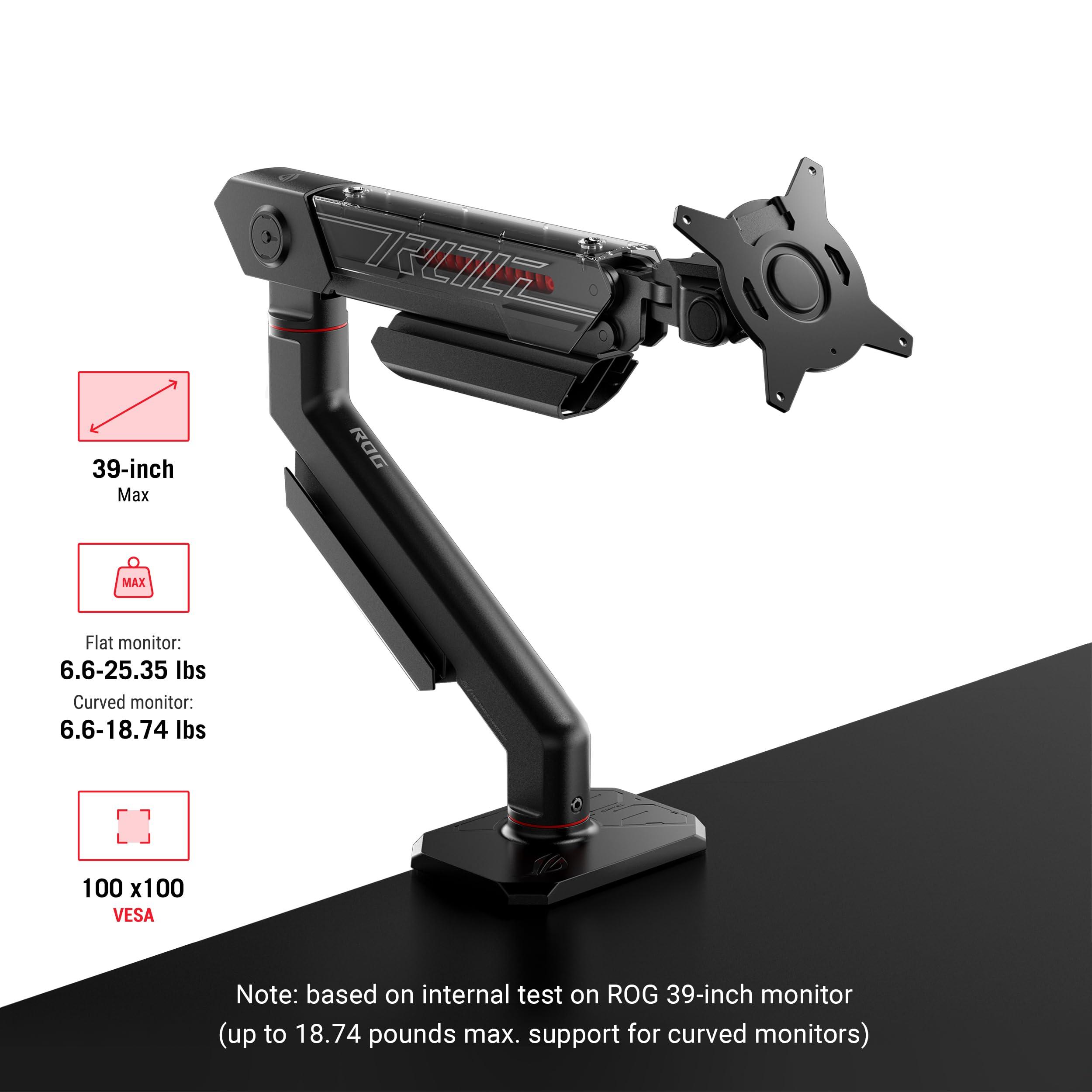 ASUS ASUS ROG Ergo Monitor Arm (AAS01) - Monitor Mount with Cable Management, Ergonomic, Pivot, Swivel, Height Fully Adjustable, Clean Desk Setup, up to 39 inches*,23lbs*, VESA 100x100, Mechanical Spring