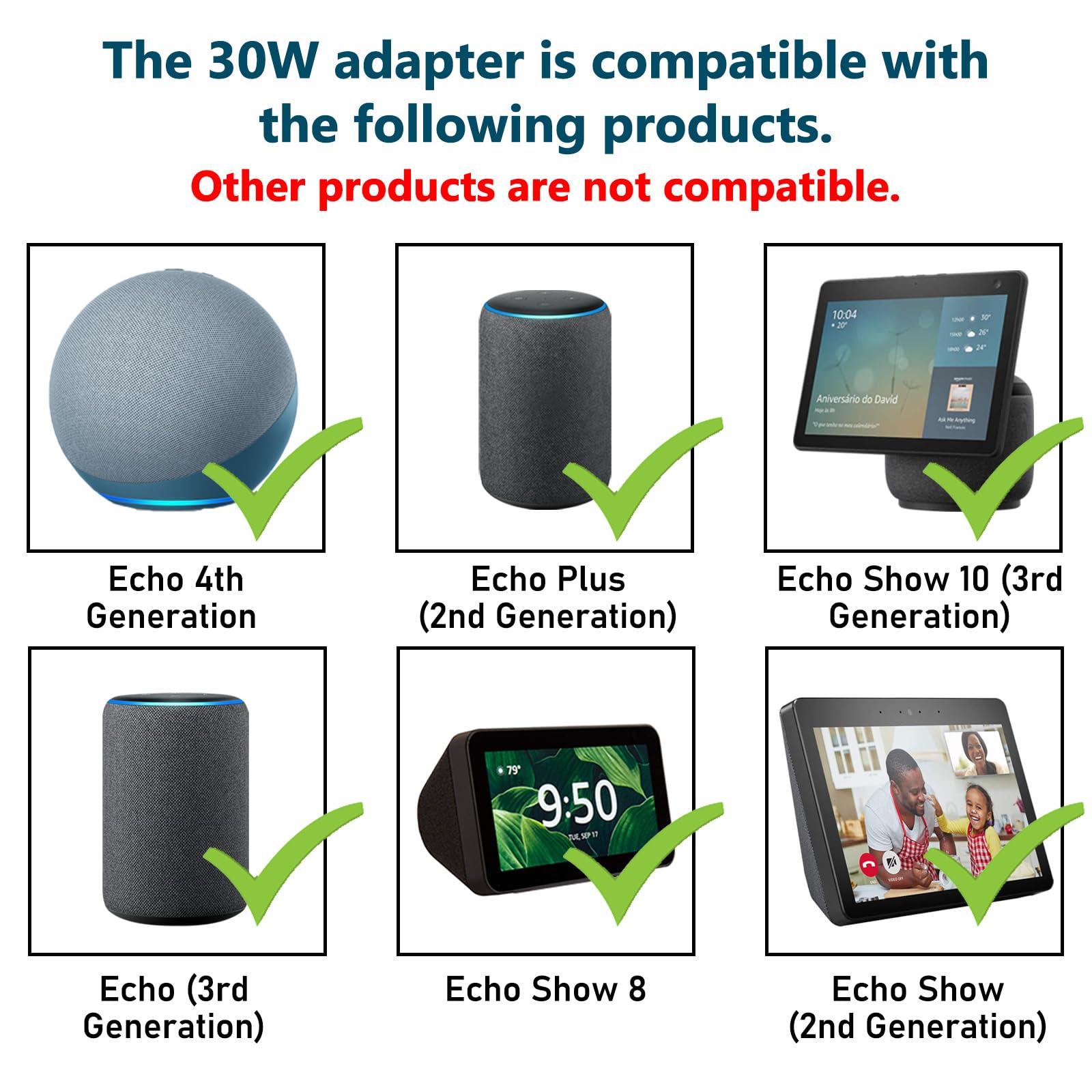 ZTTXL ZTTXL 30W Power Adapter for Echo (4th Gen), Echo (3rd Gen), Echo Show 10 (3rd Gen), Echo Show (2nd Gen), Echo Show 8, and Echo Plus (2nd Gen), 5.8Ft AC Adapter Power Cord