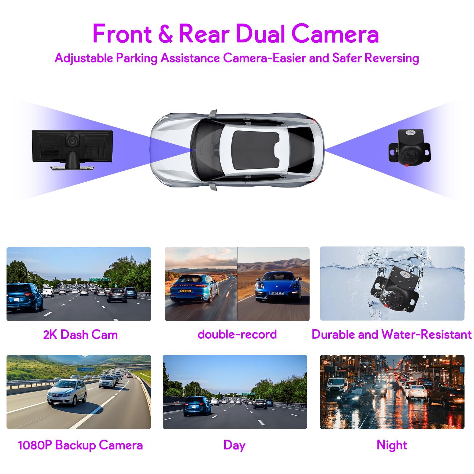 NUOTIAN Wireless Apple Carplay Screen for Car with Backup Camera Compatible with Apple Car Play & Android Auto, GPS Navigation, and Mirror Link, Fits All Vehicles (10.26\")