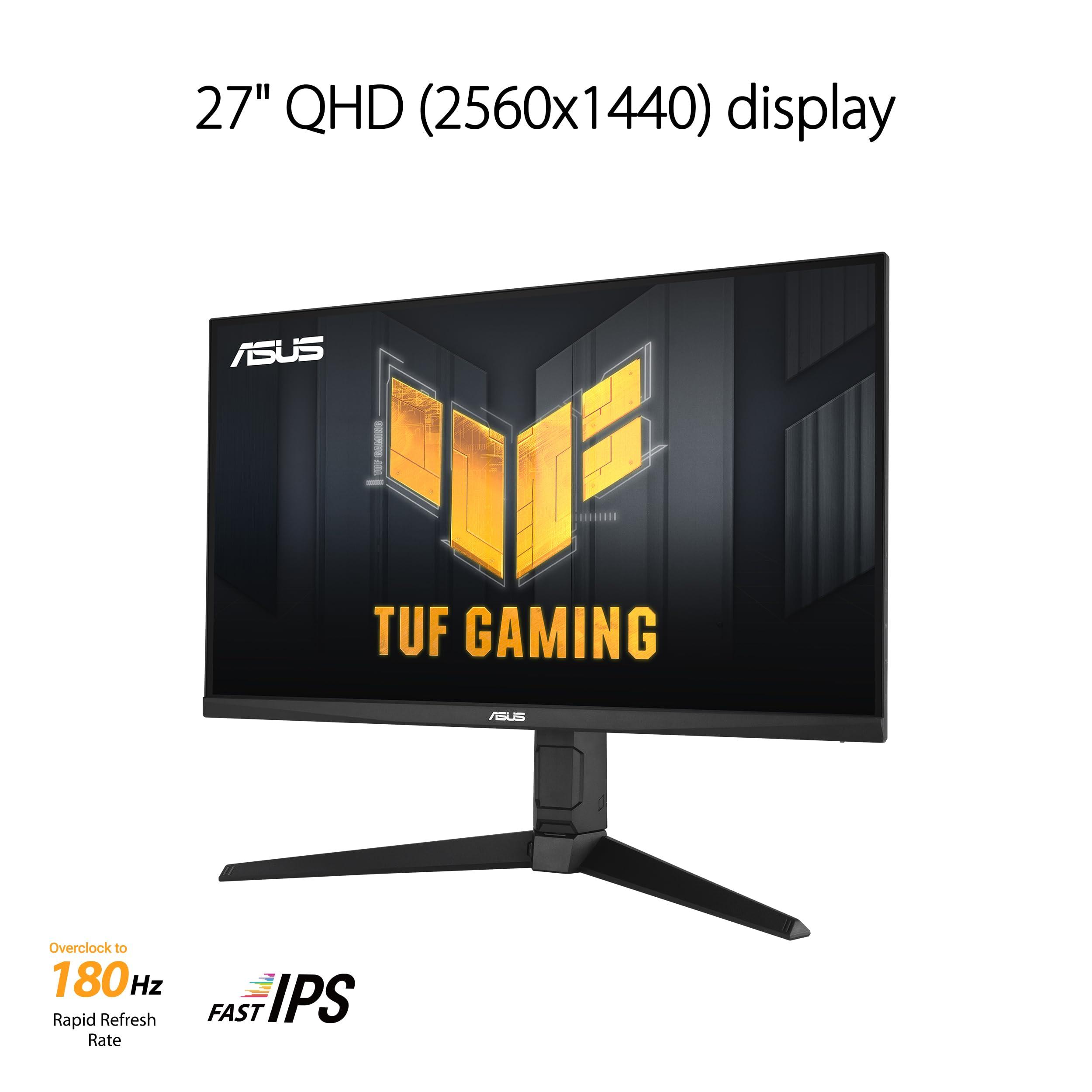 ASUS ASUS TUF Gaming 27 1440P Monitor (VG27AQL3A) - QHD (2560 x 1440), 180Hz, 1ms, Fast IPS, Extreme Low Motion Blur SYNC, G-SYNC Compatible, Freesync Premium, 130% sRGB, DisplayHDR 400, 3 Year Warranty