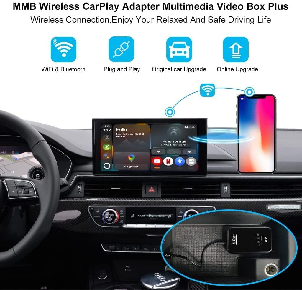 YIMONTH MMB CarPlay Ai Box Plus Multimedia Video Box for Cars with OEM Wried Carplay, Wireless Carplay&Android 11 System,YouTube Netflix Google Play Split Screen Mirror Link, Plug&Play