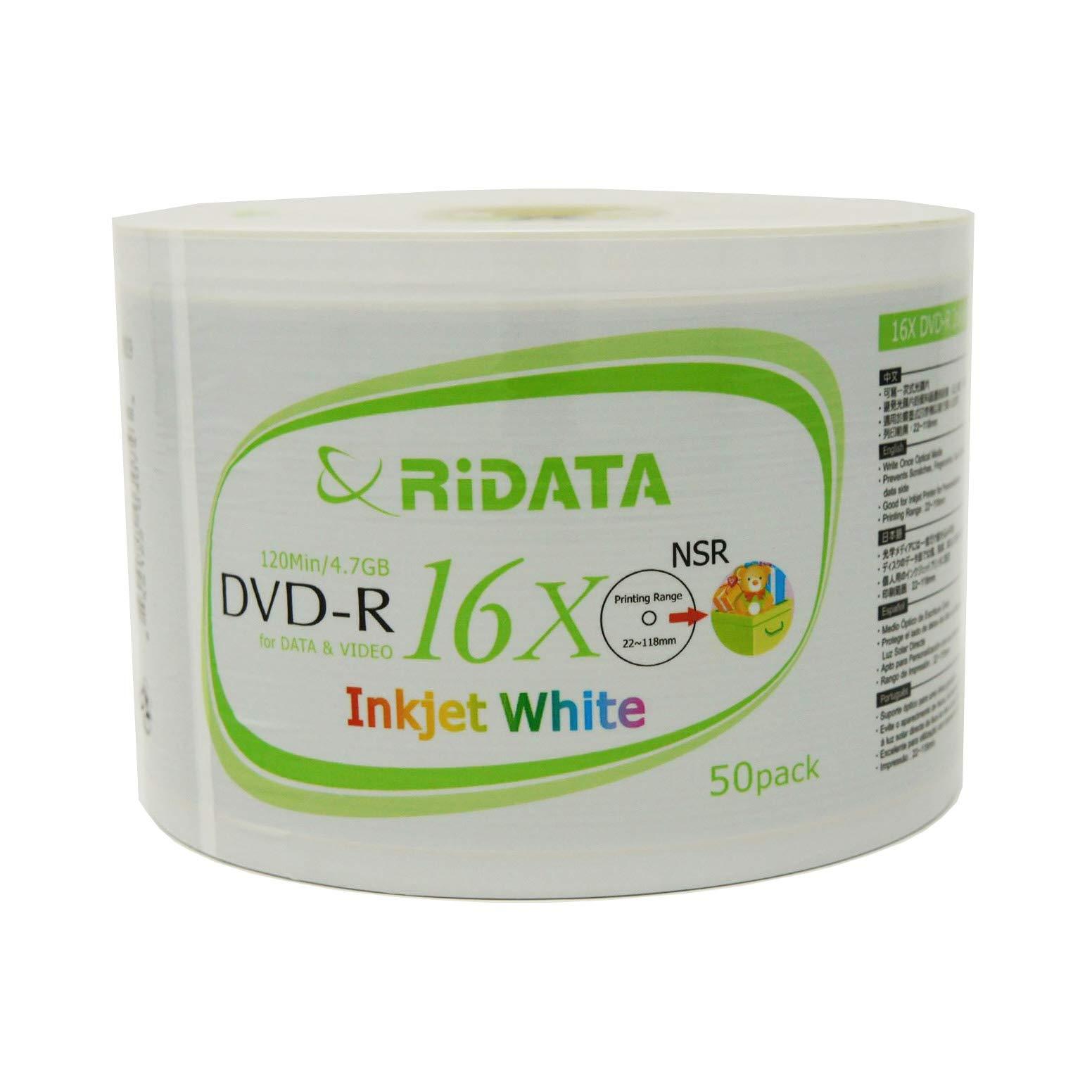 Ridata 500 Pack Ridata DVD-R 16X 4.7GB 120 Min White Inkjet Hub Printable Blank Data Video Media Recordable Disc
