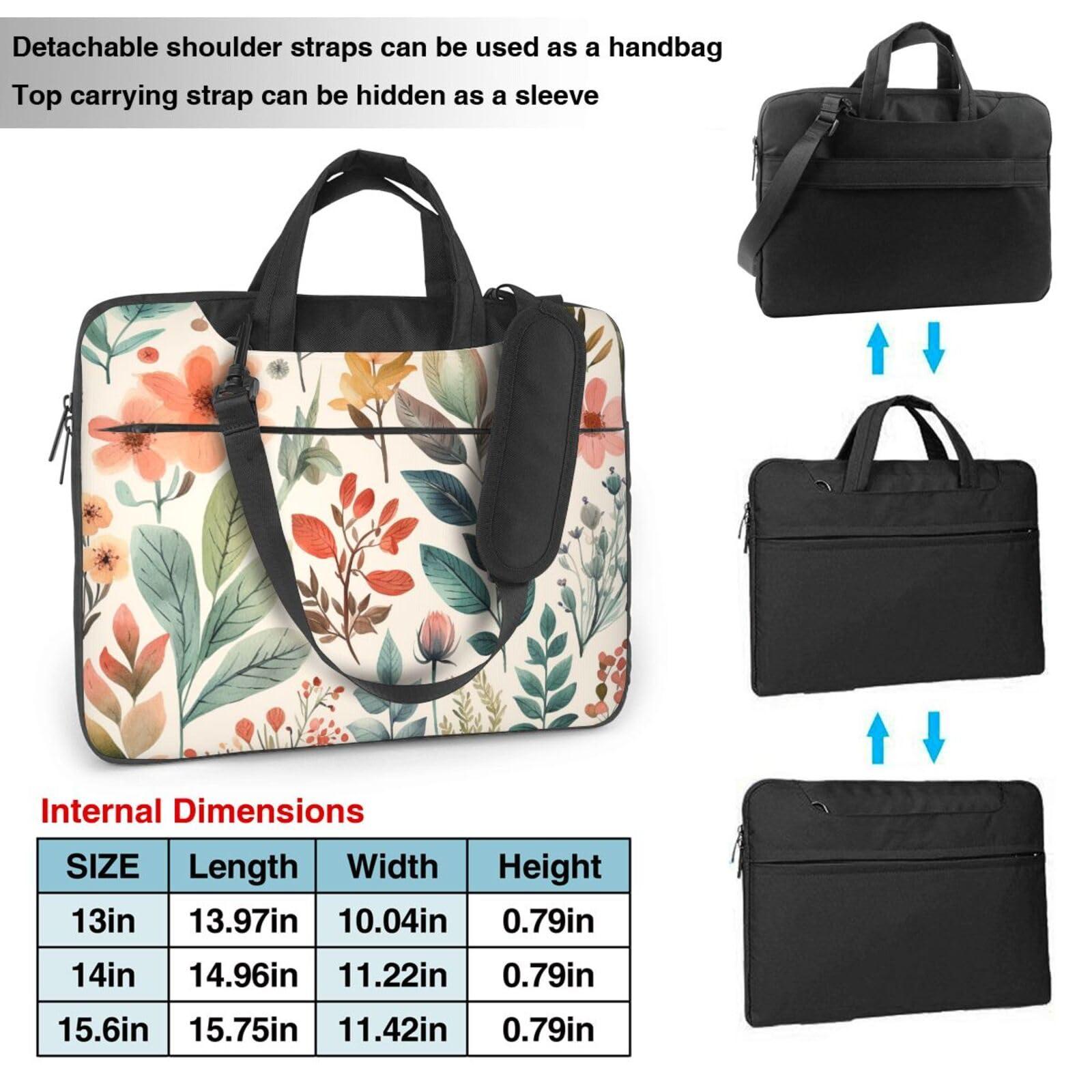BTCOWZRV BTCOWZRV Watercolor Flowers Laptop Bag 15.6 inch Laptop Messenger Shoulder Bag Travel Computer Bag for Women Men