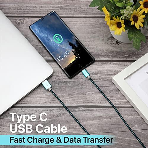 LAX Gadgets LAX Gadgets USB C Cable - Nylon Braided USB-C Charging Cable & Data Transferring - USB A to USB C Compatible with Android Phones, Google Pixel, Apple MacBook & Samsung Galaxy Phones - 6ft - Aqua