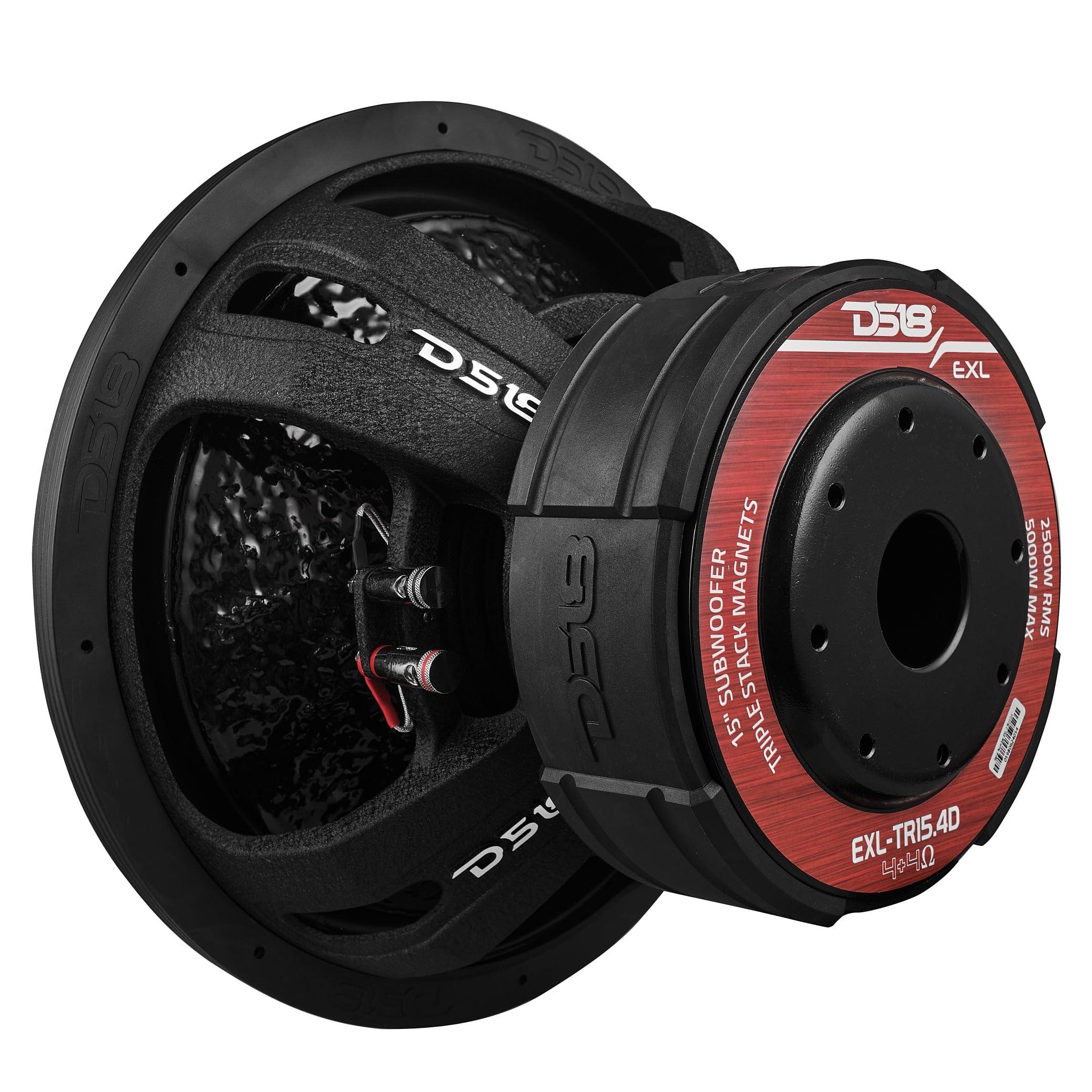 DS18 DS18 EXL-TR15.4D 15" Subwoofer Triple Stack with Reinforced Cone with Epoxy Coating for Enhanced Audio Performance, 2500 Watts RMS 4" Dvc 4-Ohm, Pro Audio SPL Car Subwoofer