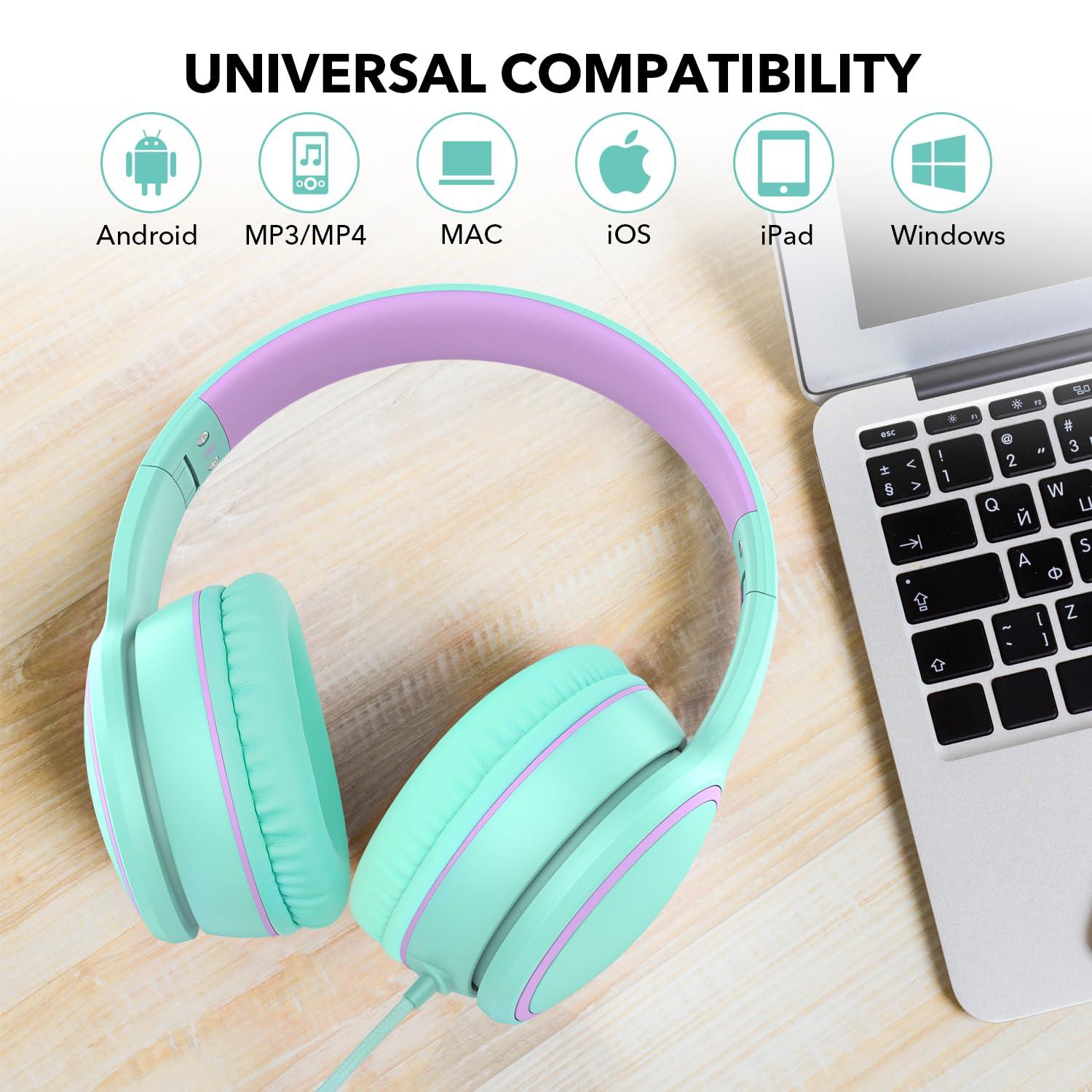 RORSOU RORSOU R10 Over-Ear Headphones with Microphone Lightweight Folding Stereo Bass Headset with 1.5M No-Tangle Cord Portable Wired Headphones for Smartphone Tablet Computer Green