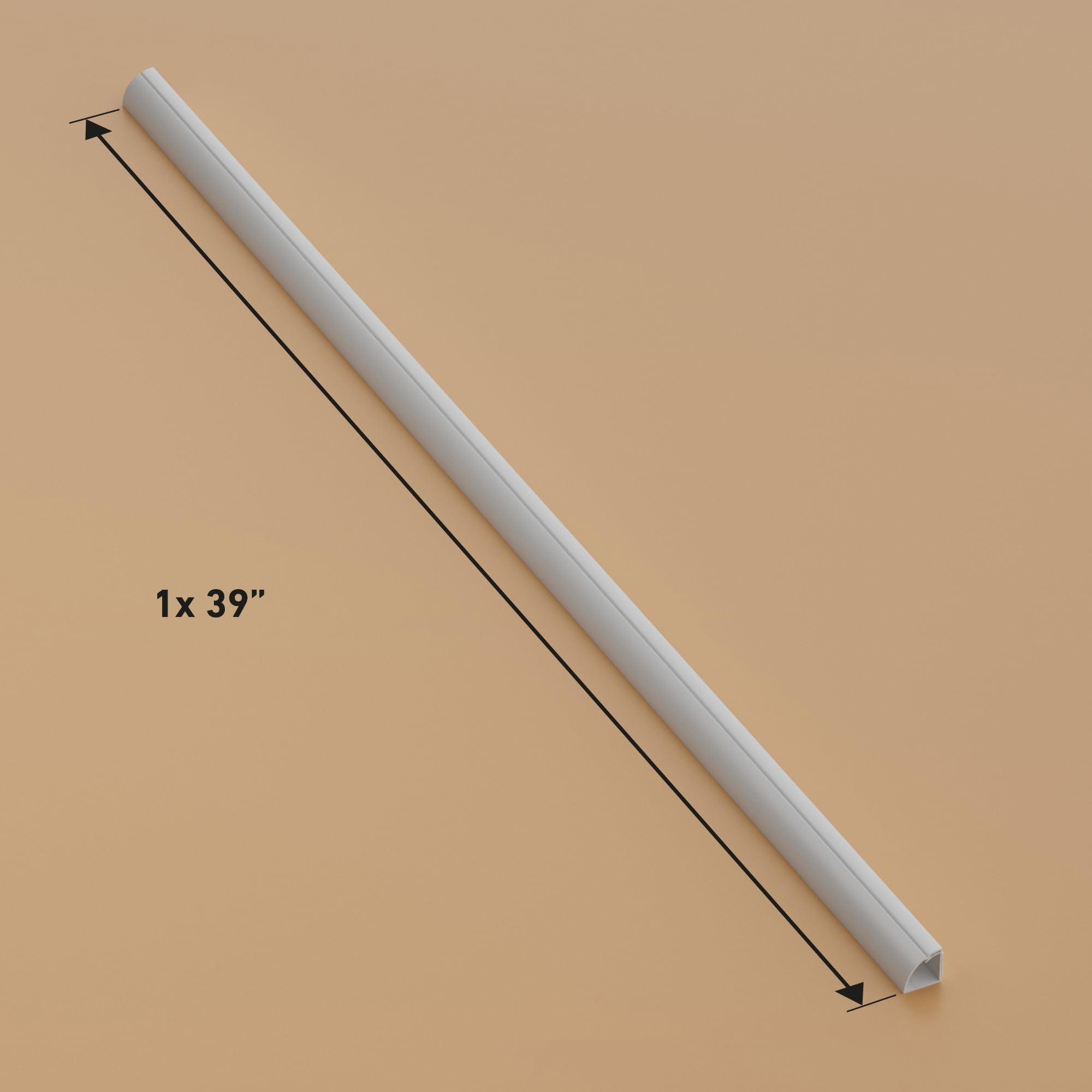 D-Line D-Line 39\" White Quarter Round Cable Raceway, Corner Cord Cover, Self-Adhesive Floor Molding with Wire Channel, Baseboard Cable Hider - 0.87\" (W) x 0.87\" (H) x 39-inch Length - White