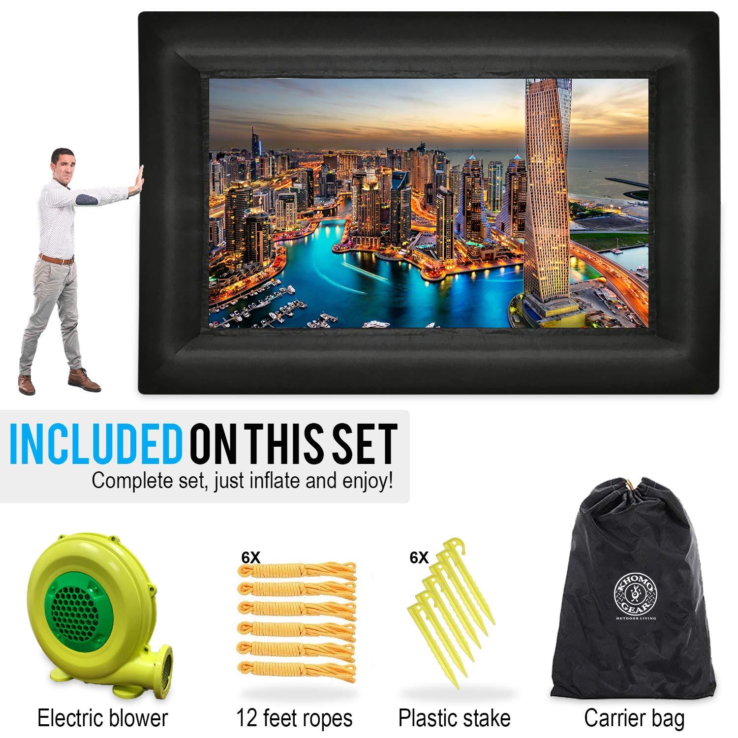 KHOMO GEAR KHOMO GEAR 20 ft Outdoor Projector Screen - Supports Front and Rear Projection - Includes Inflation Fan, Tie-Downs and Storage Bag - Inflatable Projector Screen