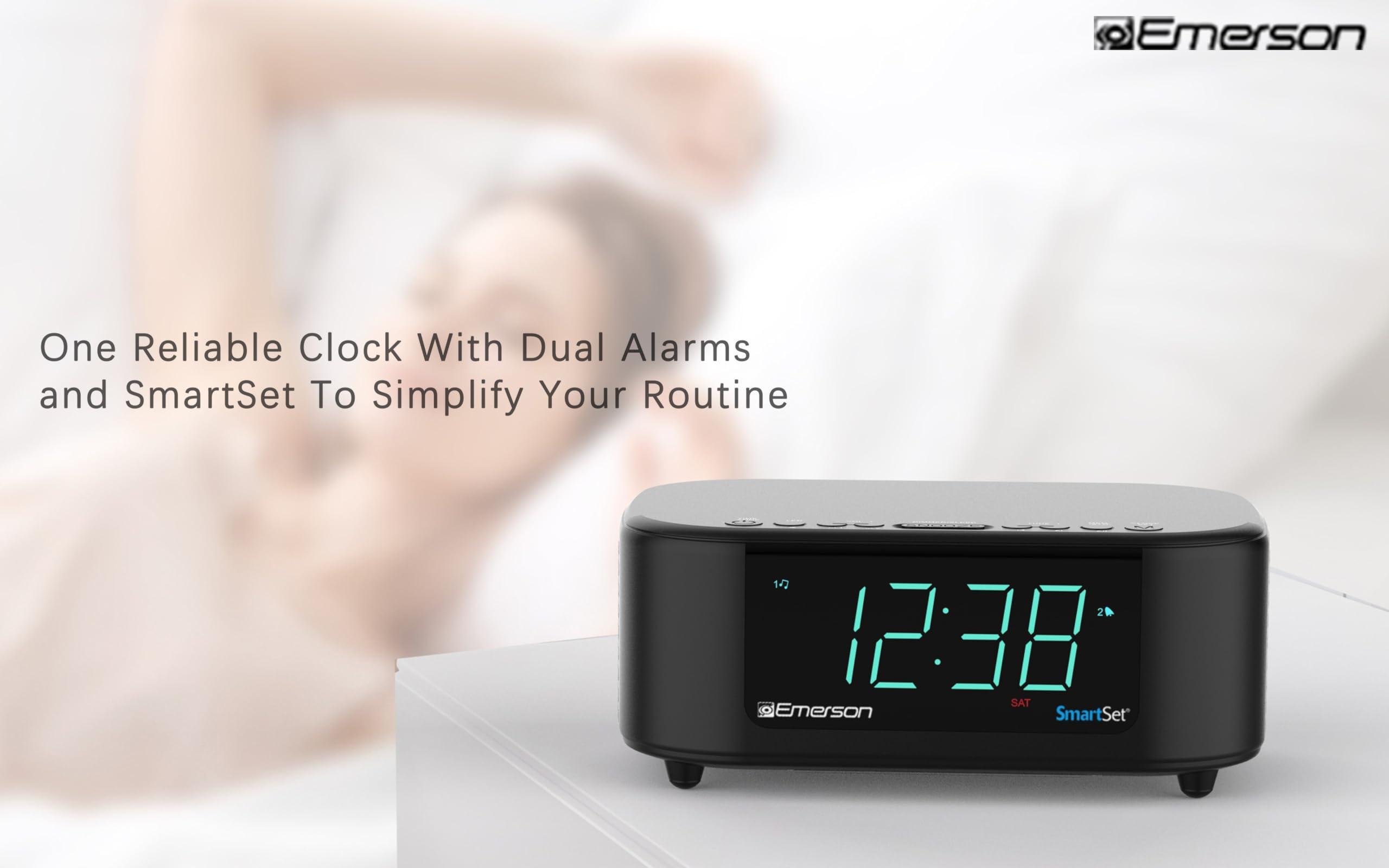 Emerson Emerson CKS8888 6-Watt Smartset Stereo Sound Bluetooth Speaker AM/FM Radio with 7-Color Changing Lights, 1.2 Cyan Display and USB Type-C Charging, Black