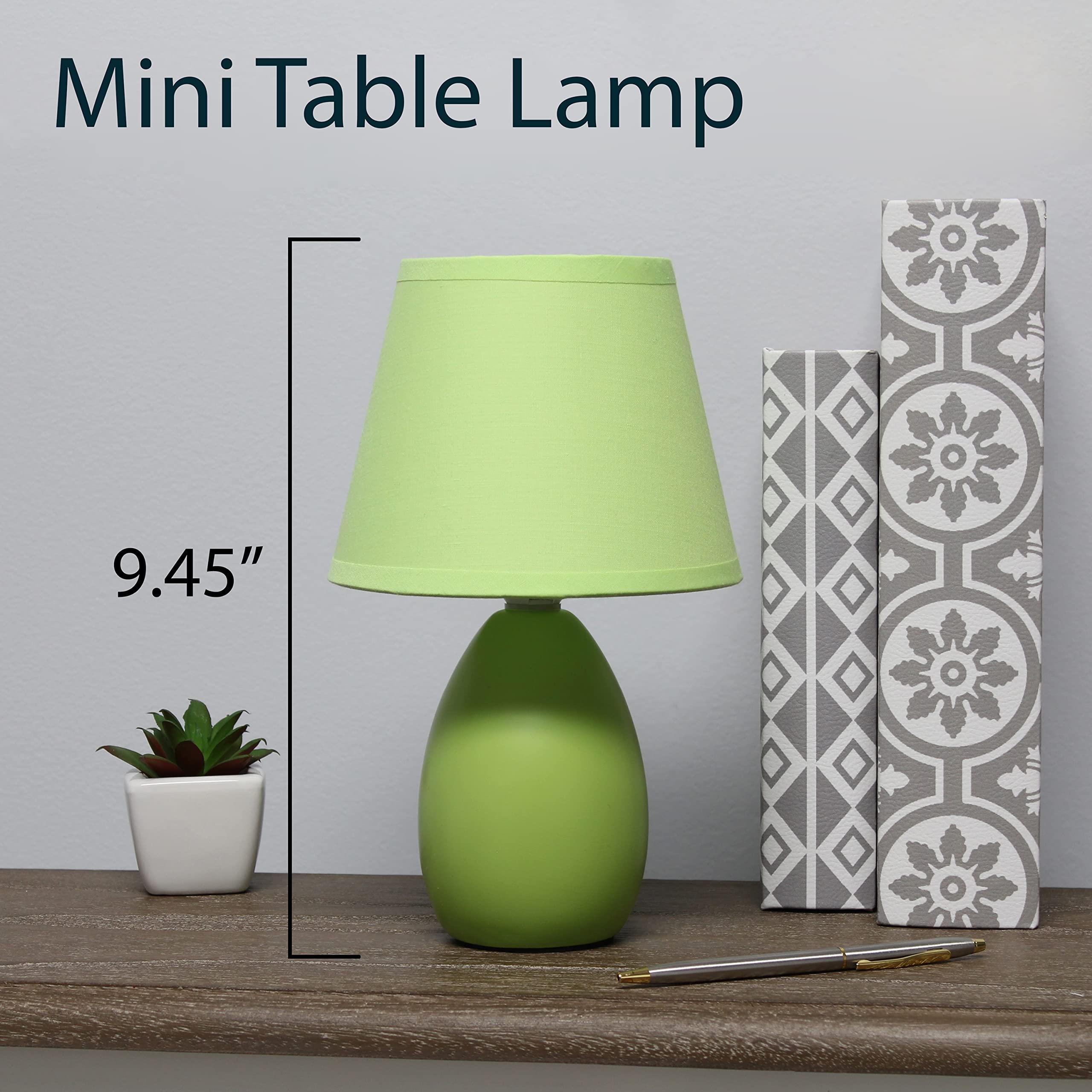 Simple Designs Simple Designs LT2009-GRN-2PK Mini Oval Egg Ceramic Bedside Table Lamp 2 Pack Set, Green