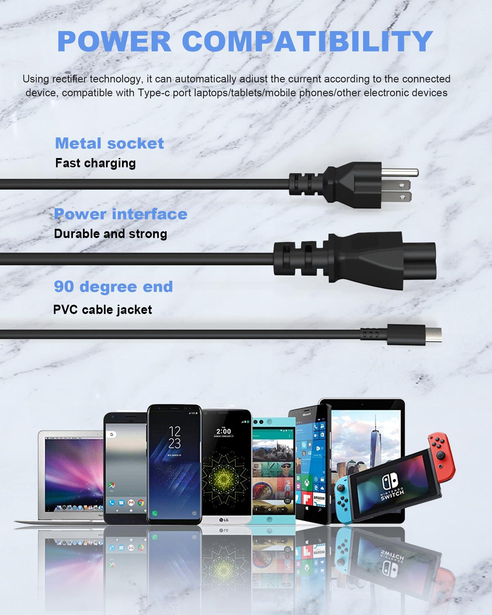 HBONY 65W 45W USB C Laptop Charger for Lenovo Type C Computer Power Adapter Cord - Thinkpad X1 Carbon T480 T490 T480s T490s T580 T590 T14 T16, Yoga 7i C740 C940 C930 920 C630 730 720,Chromebook Replacement