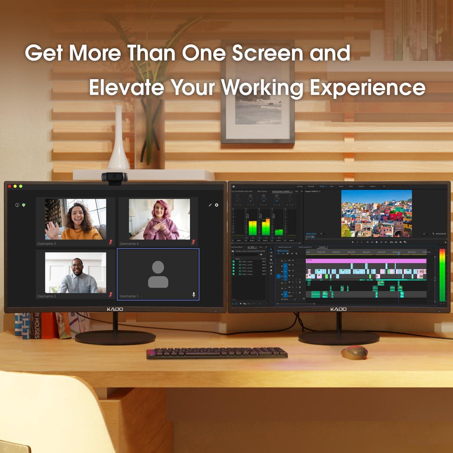 Kado Kado Dual Monitor Setup - 2-Pack 27" Curved 1500R 1920x1080 Computer Monitor 75Hz VESA Mount HDMI Office Gaming Built-in Speakers (C27 Dual Series)