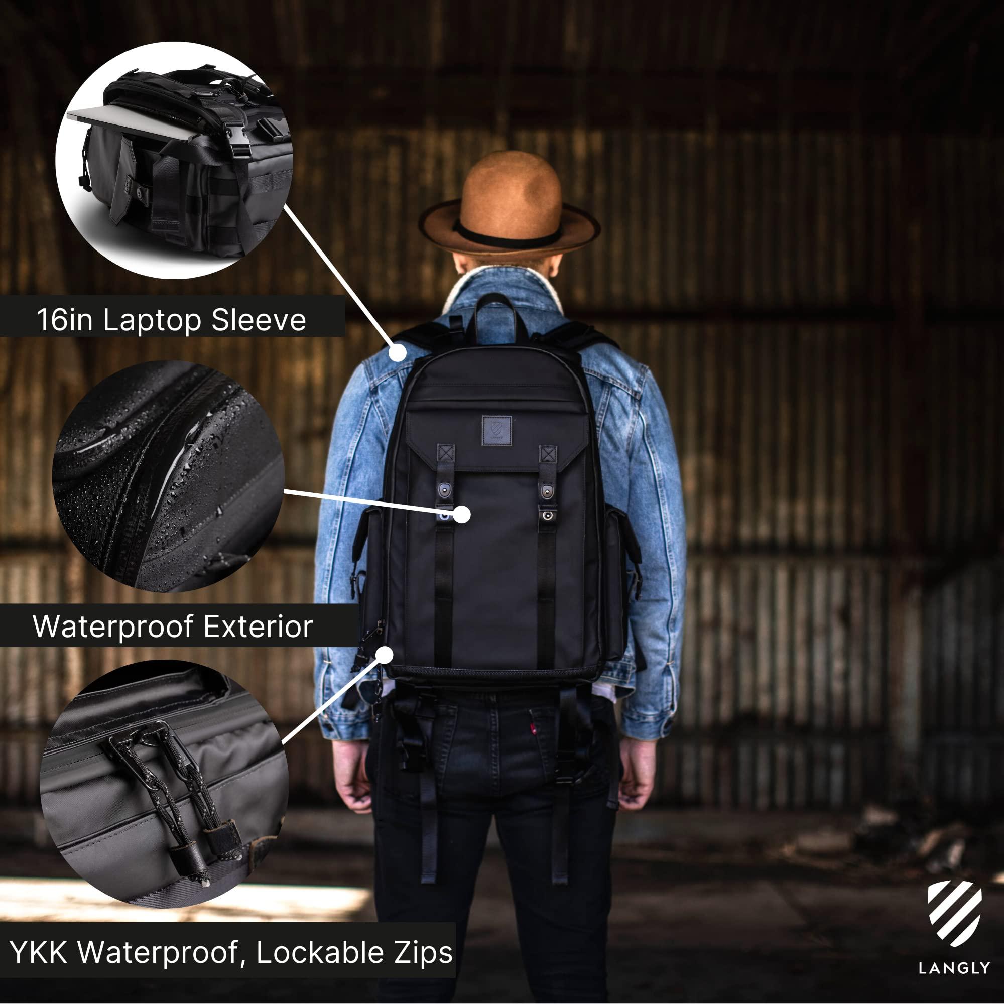 Langly Langly Large Camera Backpack for Photographers: the Multi Globetrotter -Large Customizable Camera Bag Interior for Your Camera and 10 Lenses with a 16" Laptop Pocket