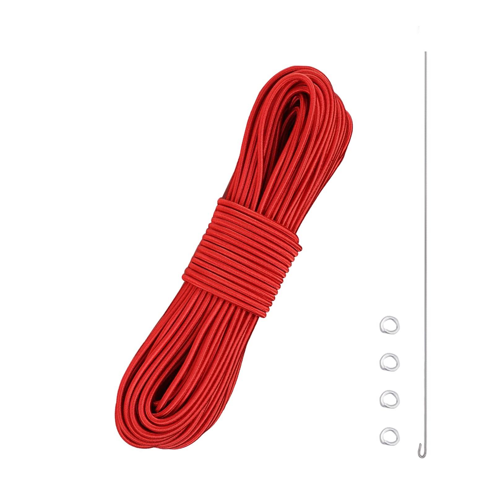 BRILLIANCE4U BRILLIANCE4U Tent Pole Shock Cord 1/8 inch 60ft, Elastic Bungee Cord, Replacement Shock Cord for Tent Poles, Tent Pole Repair Kit, Elastic Cord with Lead Wire and Washers Red