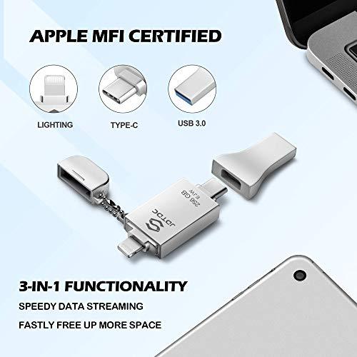 JSL JDTDC 256GB Apple MFi Certified iPhone-Photo-Stick, 3 in 1 USB C Photo-Stick-for-iPhone-Flash-Drive iPhone Memory-Stick Thumb Drives iPhone Backup Memory Stick for iPhone 16 15 14 13 12 iPad Android PC
