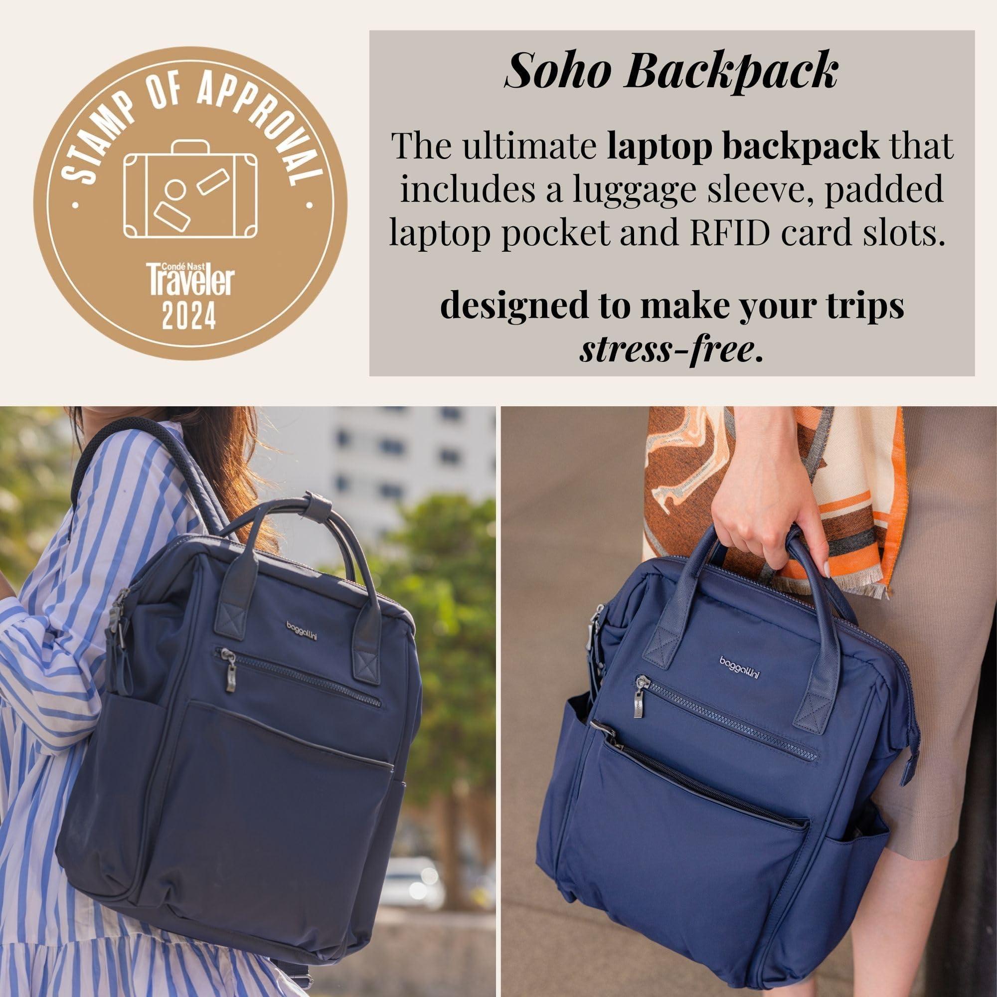 Baggallini Baggallini Soho Backpack - Travel Laptop Backpack for Women - Lightweight Water-Resistant Luggage Bag, French Navy
