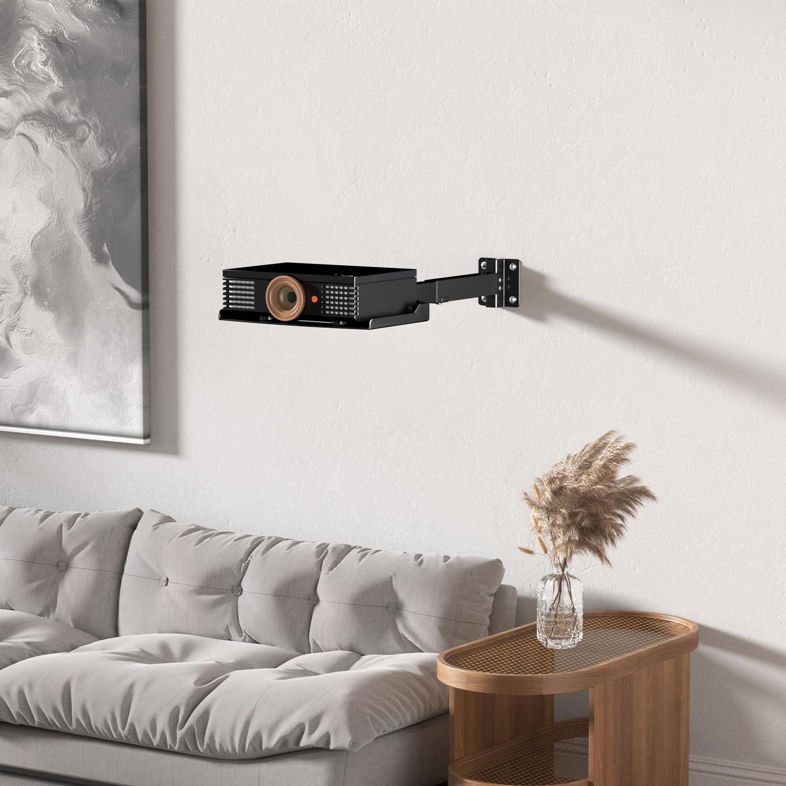 PUTORSEN PUTORSEN Adjustable Projector Ceiling Mount,Universal Projector Shelf for Ceiling and Wall, Holds up to 22lbsNo Hole Installation, Hidden Cable Routing, Black