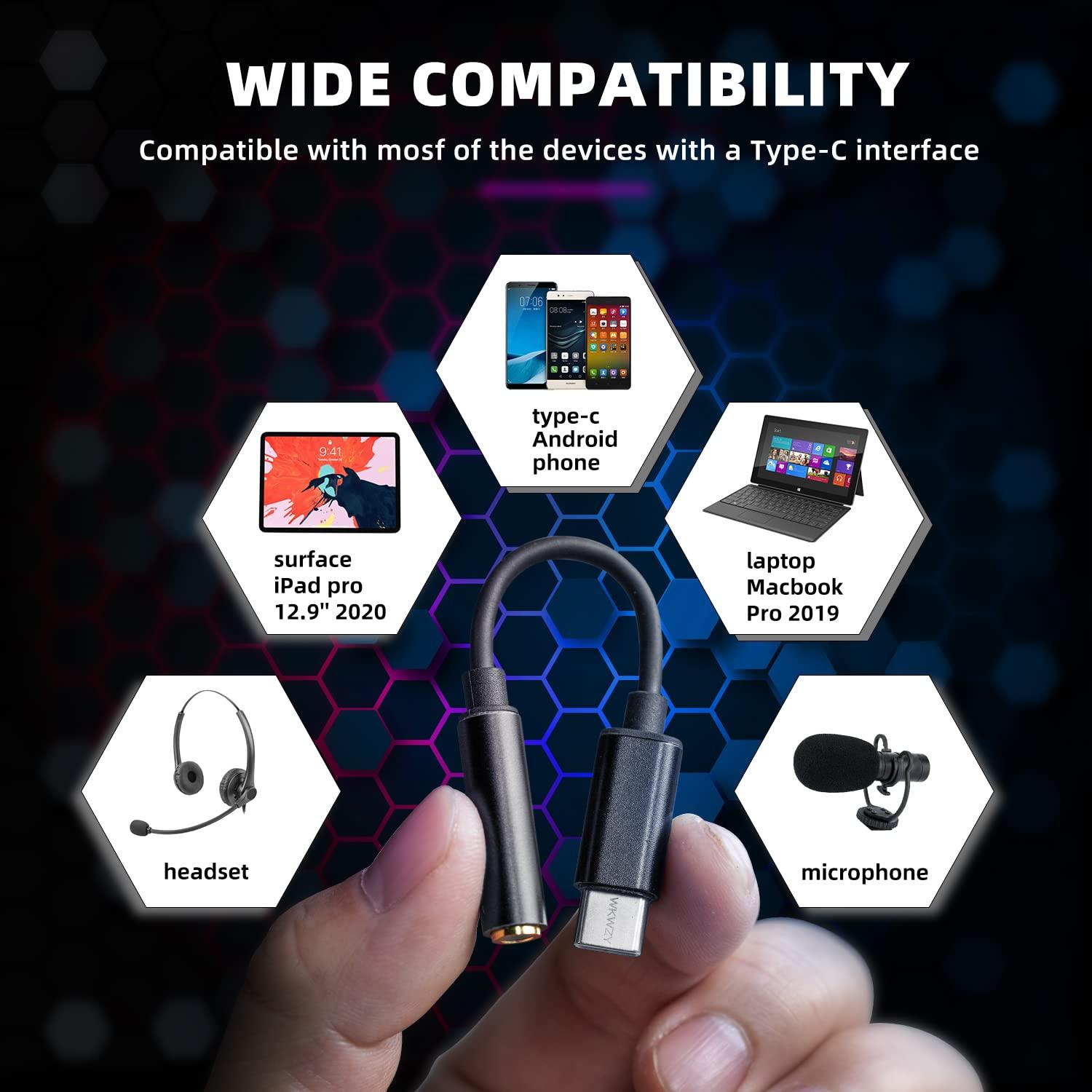 WKWZY WKWZY 32Bit USB C DAC AMP Headphone Adapter Portable Amplifier Male to Female 3.5mm Audio Cable Premium Sound Enhancer for Phones iPad Pro MacBook Switch PS5 Black