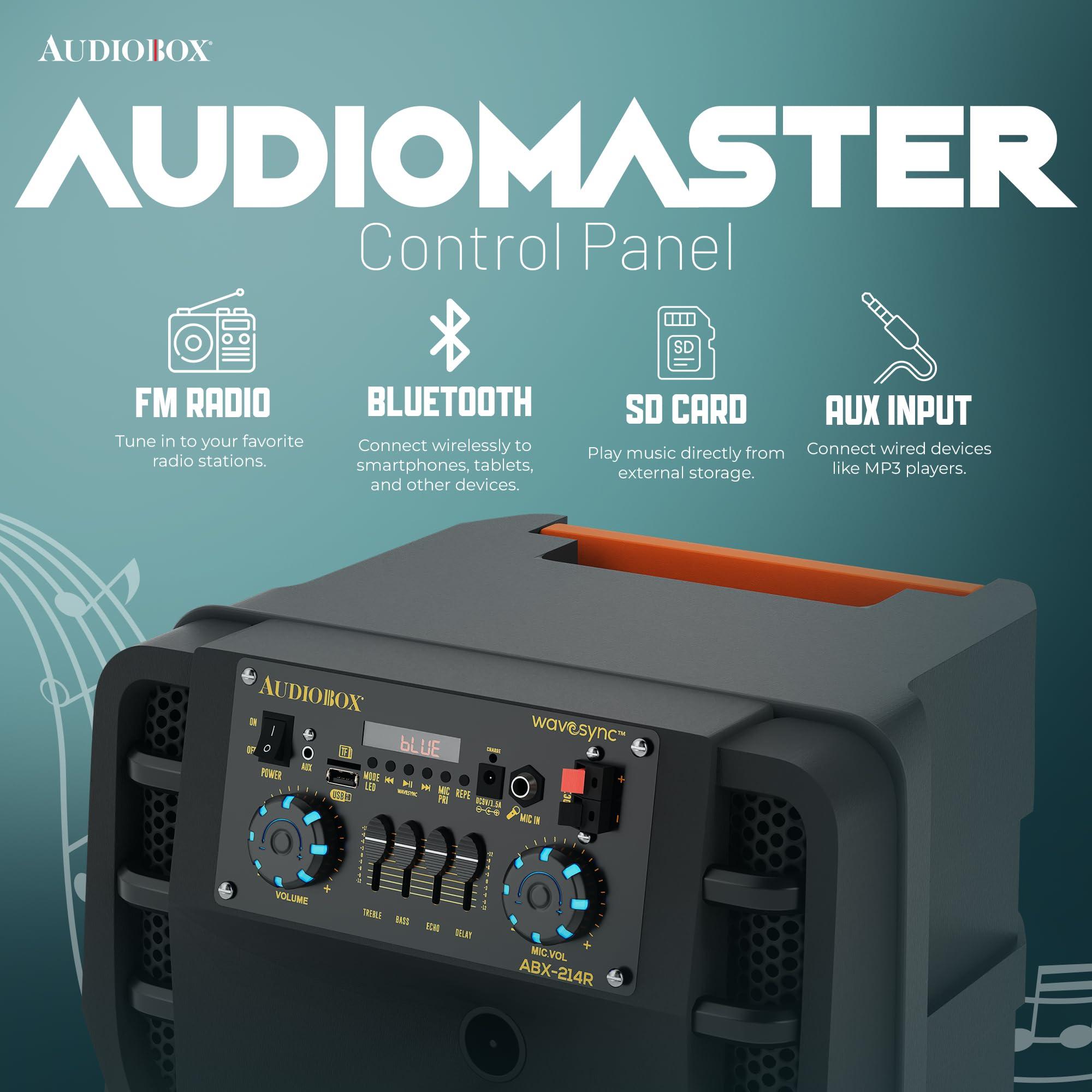 Audiobox Audiobox ABX-214R Dual 12" Portable Bluetooth Speaker, Lightweight but Loud with BASS, RGB Party Lights, Wireless Microphone, Volume, Treble & Bass Controls, 37-Inch Tall