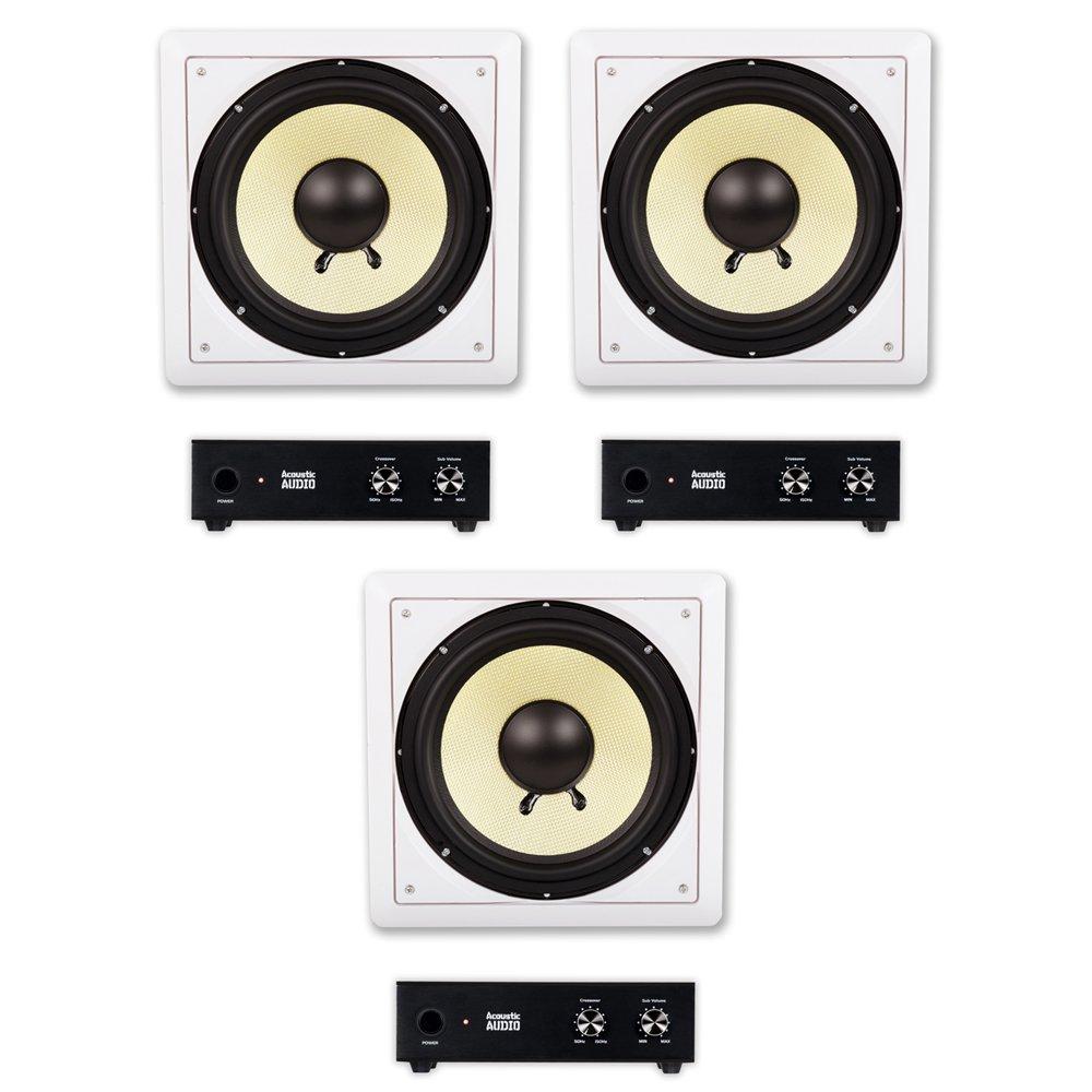 Acoustic Audio by Goldwood Acoustic Audio HD-S10 in Wall 10\" Home Theater Passive Subwoofers 3 Speaker and 3 Amplifier Set