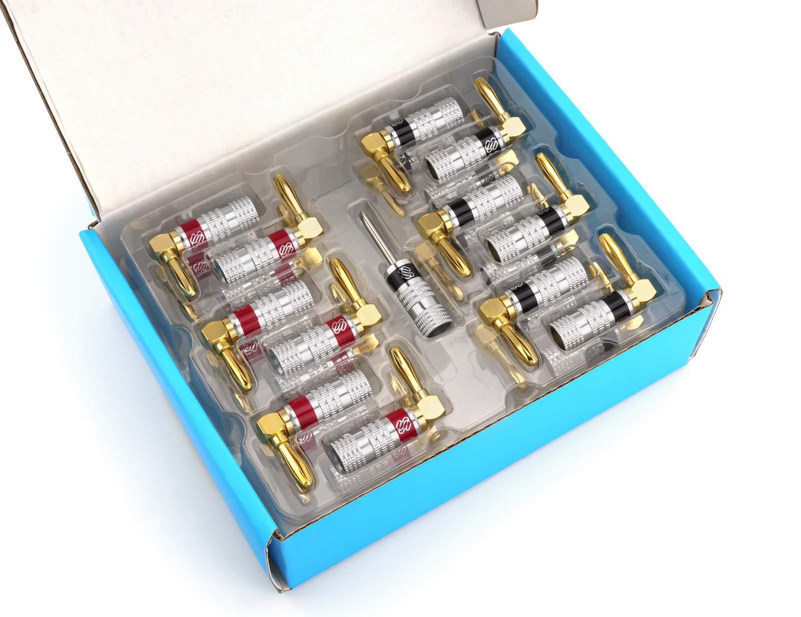 Sewell Sewell Silverback Right Angle Banana Plugs, 12 Pairs Quick Connect Gold Plated Speaker Plugs 90 Degree