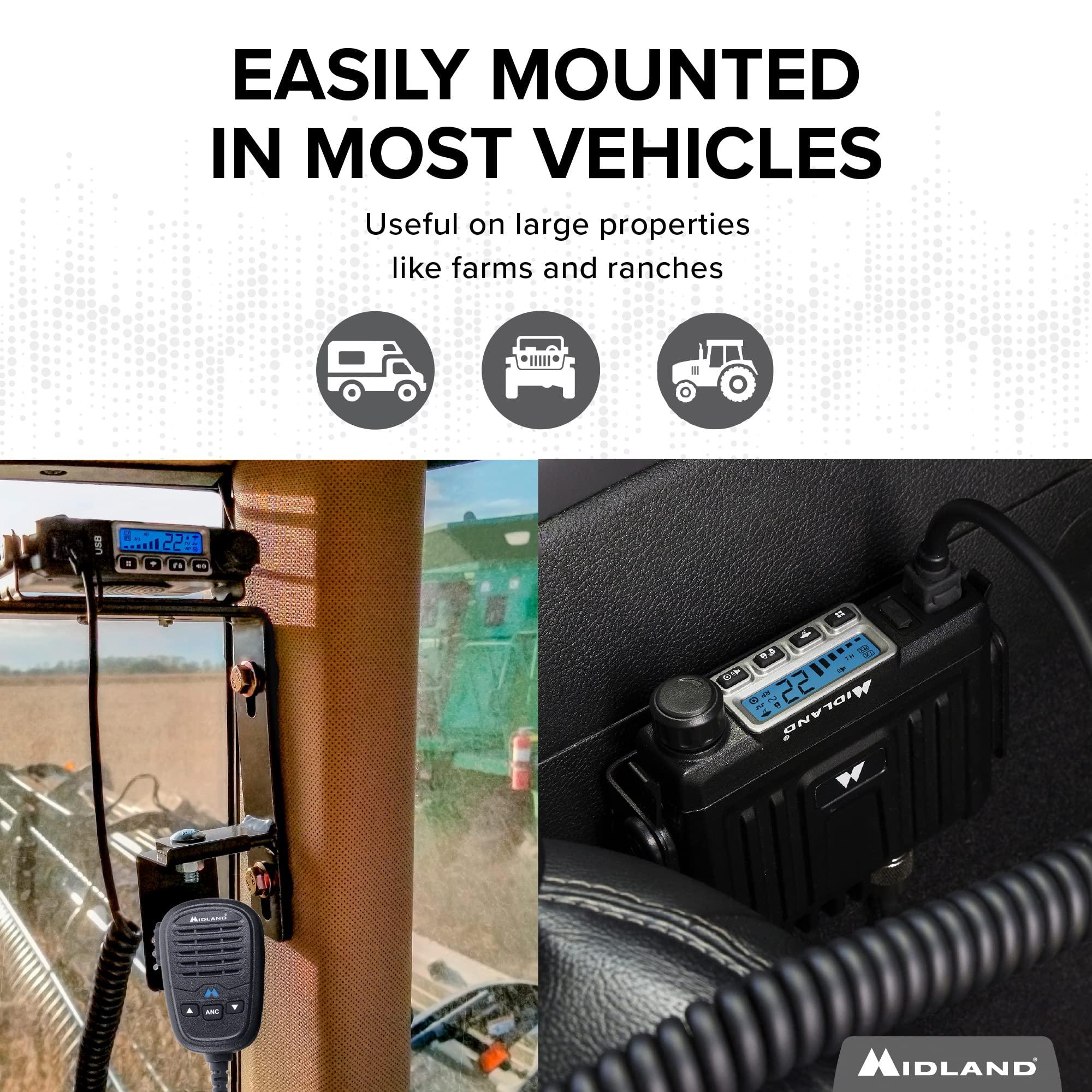 Midland Midland MXT115AGVP3 - 15 Watt GMRS MicroMobile Two Way Radio - Off Roading Outdoor Farm Radio - Extended Range 3dB gain Ghost Antenna, Antenna Cable, Mounting Bracket - Farm Tractor Bundle