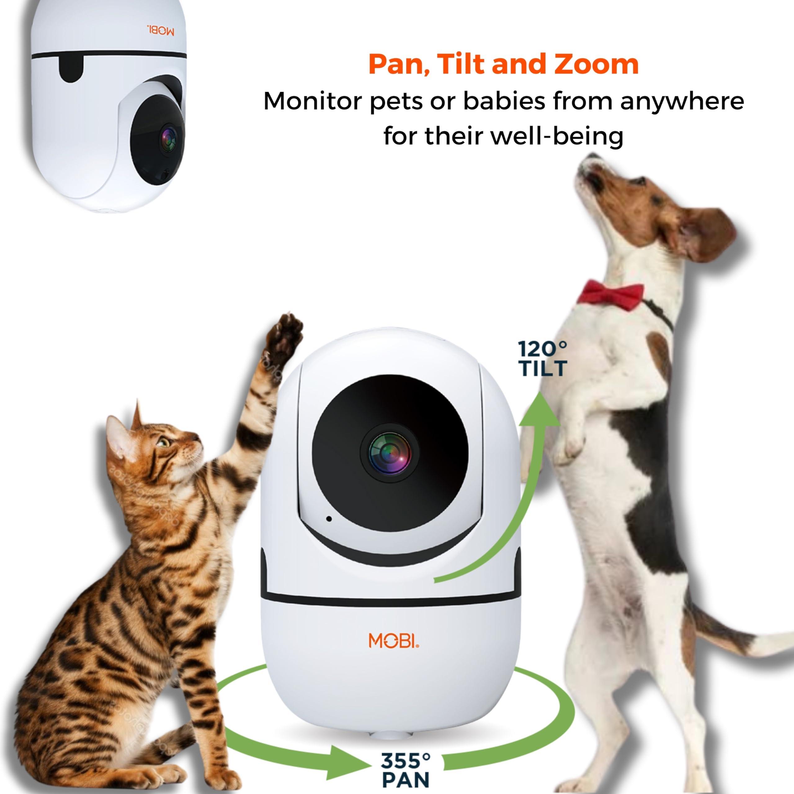 MOBI MOBI MobiCam HDX Wi-Fi Pan & Tilt Smart Pet Monitoring Camera, Pet Video Monitor, Night Vision IP Camera, Motion Detection, Full HD, Two-Way Audio, Remote View & Recording with Free Smart App