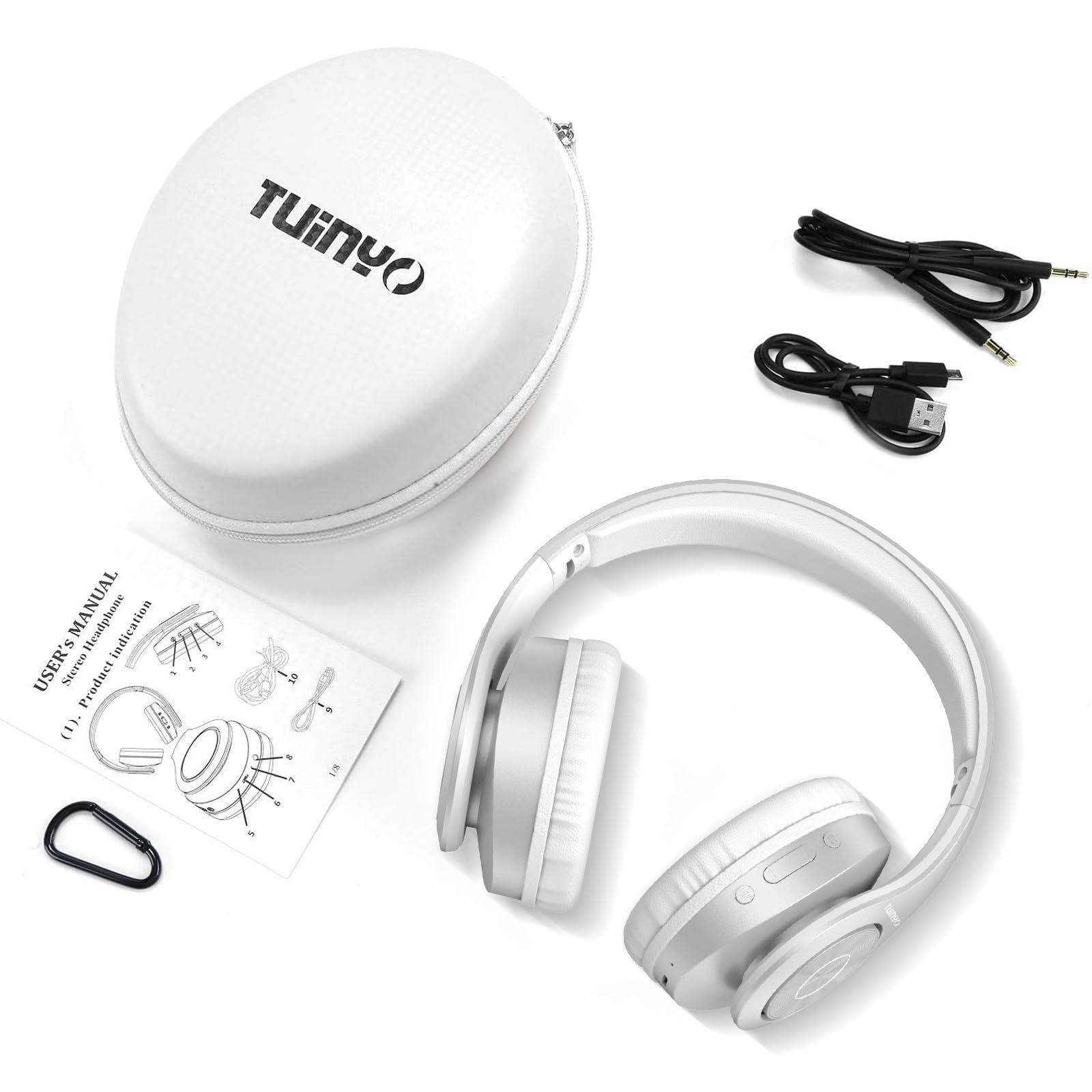 TUINYO TUINYO Bluetooth Headphones Wireless, Over Ear Stereo Wireless Headset 40H Playtime with deep bass, Soft Memory-Protein Earmuffs, Built-in Mic Wired Mode PC/Cell Phones/TV-White