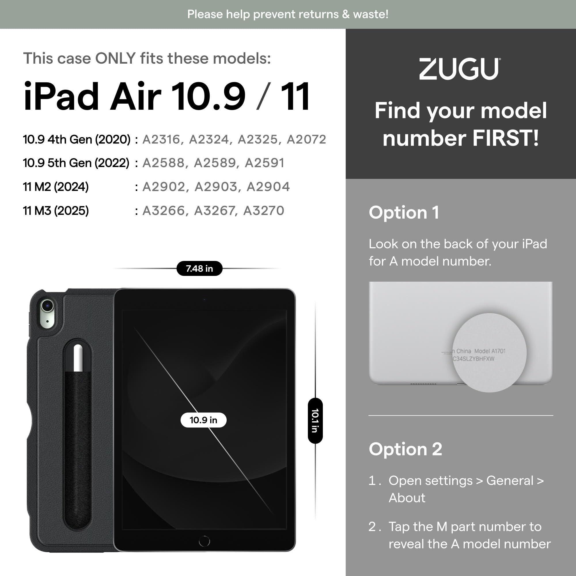 ZUGU CASE ZUGU CASE for iPad Air (M2) 11 inch (2024) iPad Air 4 & 5 10.9 Inch (2020/2022) - Protective, Ultra Thin, Magnetic Stand, Sleep/Wake Cover - Black