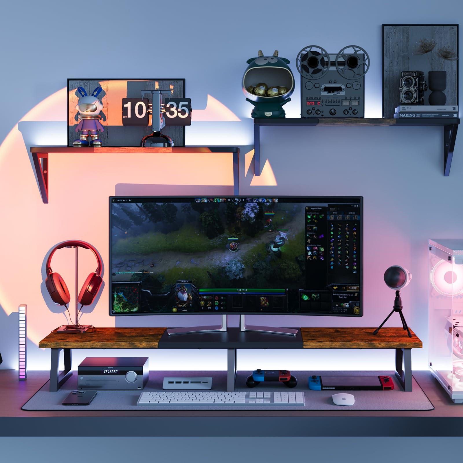 TEAMIX TEAMIX 42 inch Large Dual Monitor Riser, Extra Long Monitor Stand Riser Wide TV Stand Riser Monitor Stand for 2 Monitors Wood & Steel Desktop Riser Desk Organization Home Office