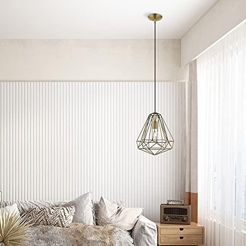 Livex Lighting Livex Lighting 41324-01 Geometric Shade - 12.25" One Light Mini Pendant, Antique Brass Finish with Antique Brass Shade