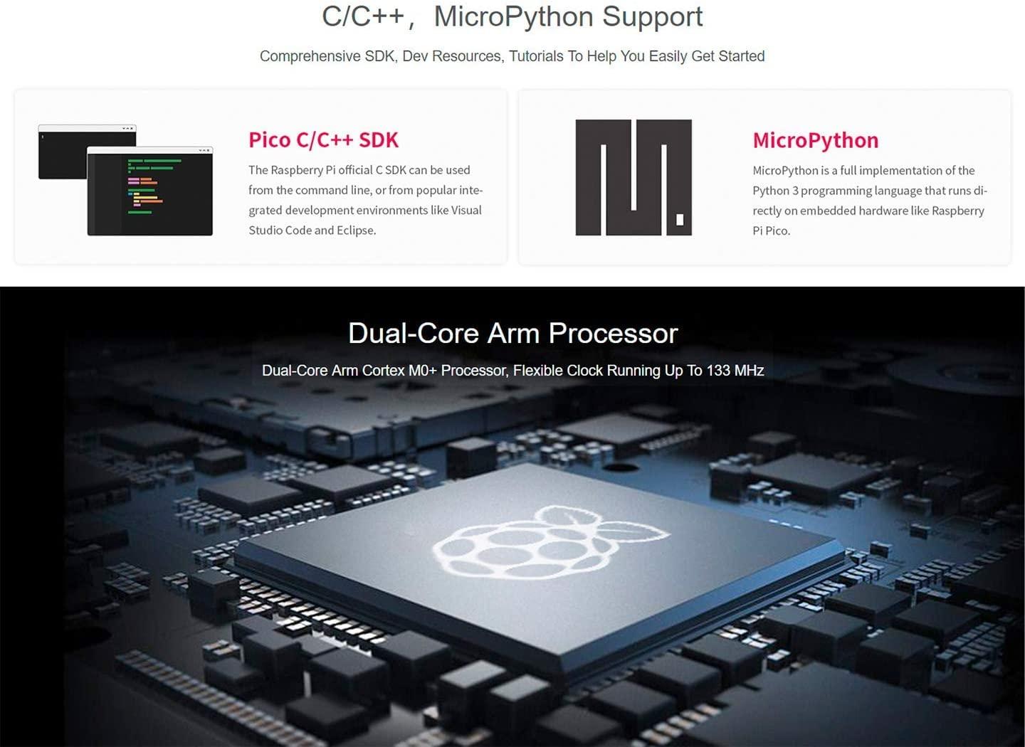 Adeept Adeept Raspberry Pi Pico with Pre-Soldered Header and USB Cable, Microcontroller Mini Development Board, Based on Raspberry Pi RP2040 Chip, Dual-Core ARM Cortex M0+ Processor