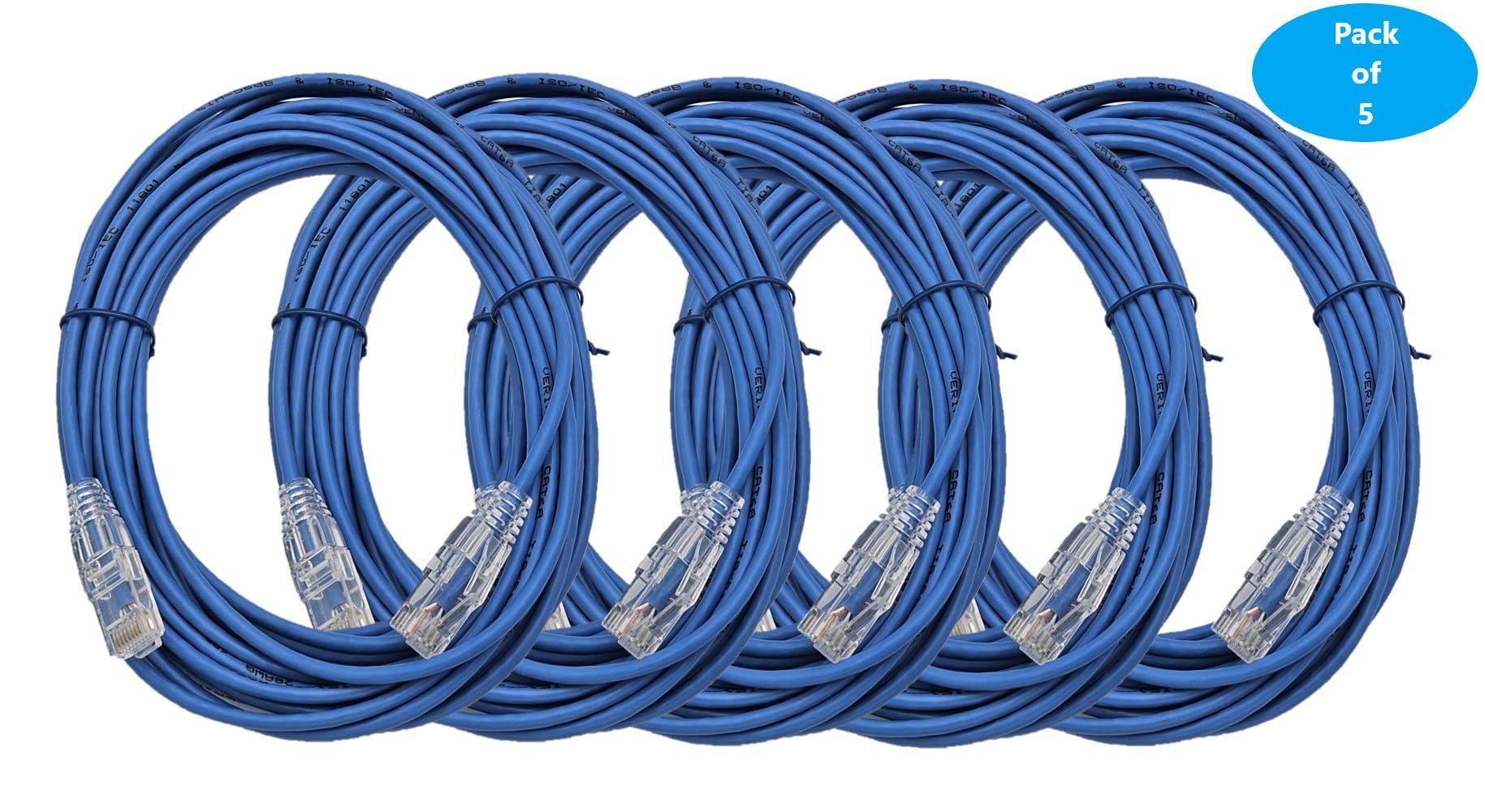 MICRO CONNECTORS Micro Connectors 100 Feet Cat 6A Ultra Slim Patch (28AWG) Cable (Blue) (E09-100BL-SL5)