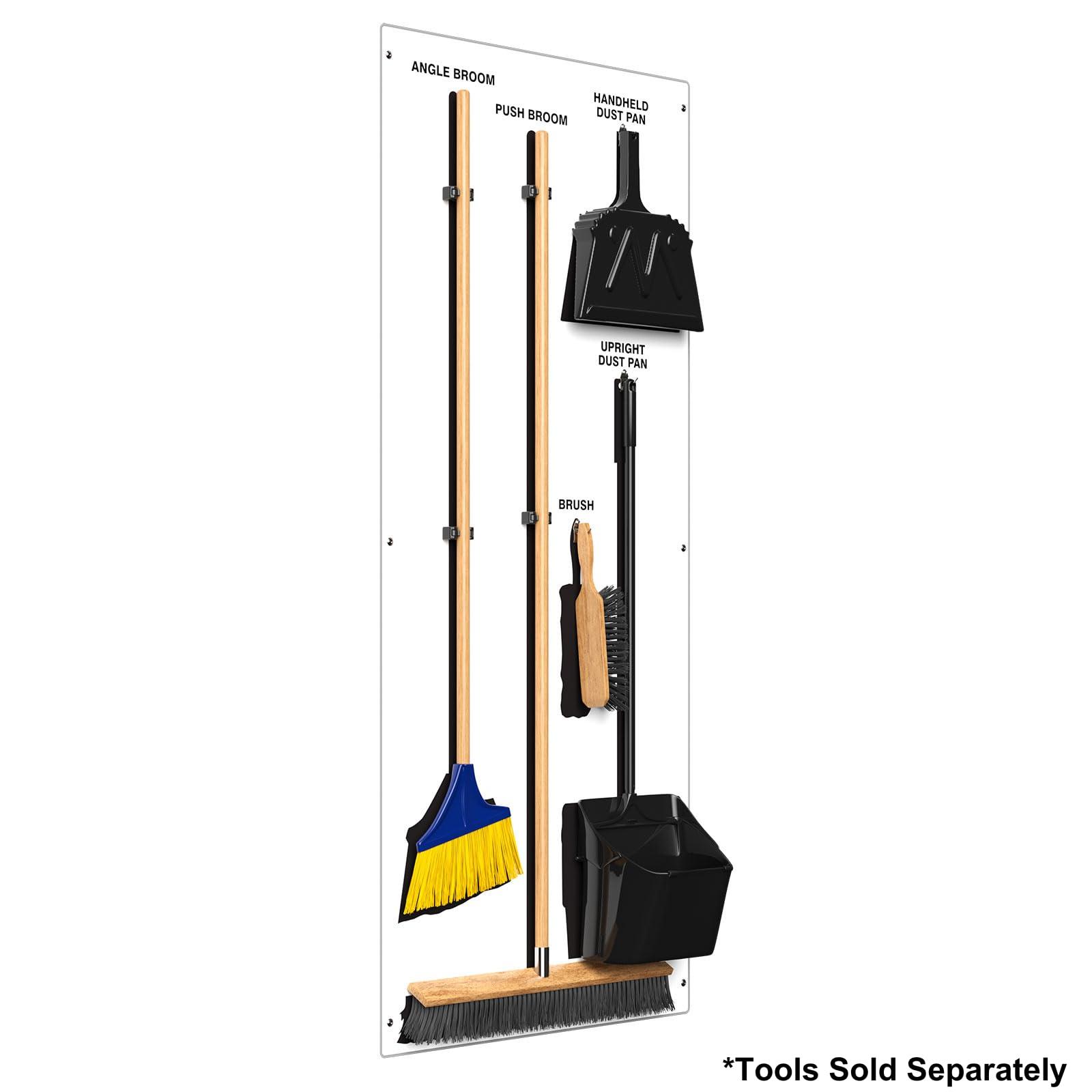 Accuform Clean & Sweep 5S Shadow Board/Wall Mount Broom Holder, 68\" x 30\" Board, 5S Cleaning Station - Board Only, Tools Sold Separately, Made in The USA by AccuformNMC, White/Black, PSB714WTBK