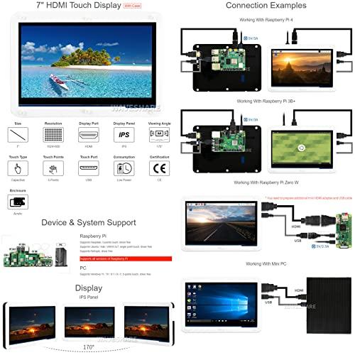 waveshare waveshare 7inch Capacitive Touch Screen LCD with Bicolor Case Compatible with Raspberry Pi 4B/3B+/3A+/2B/B+/A+/Zero/Zero W/WH/Zero 2W CM3+/4 1024×600 Resolution HDMI IPS Supports Windows