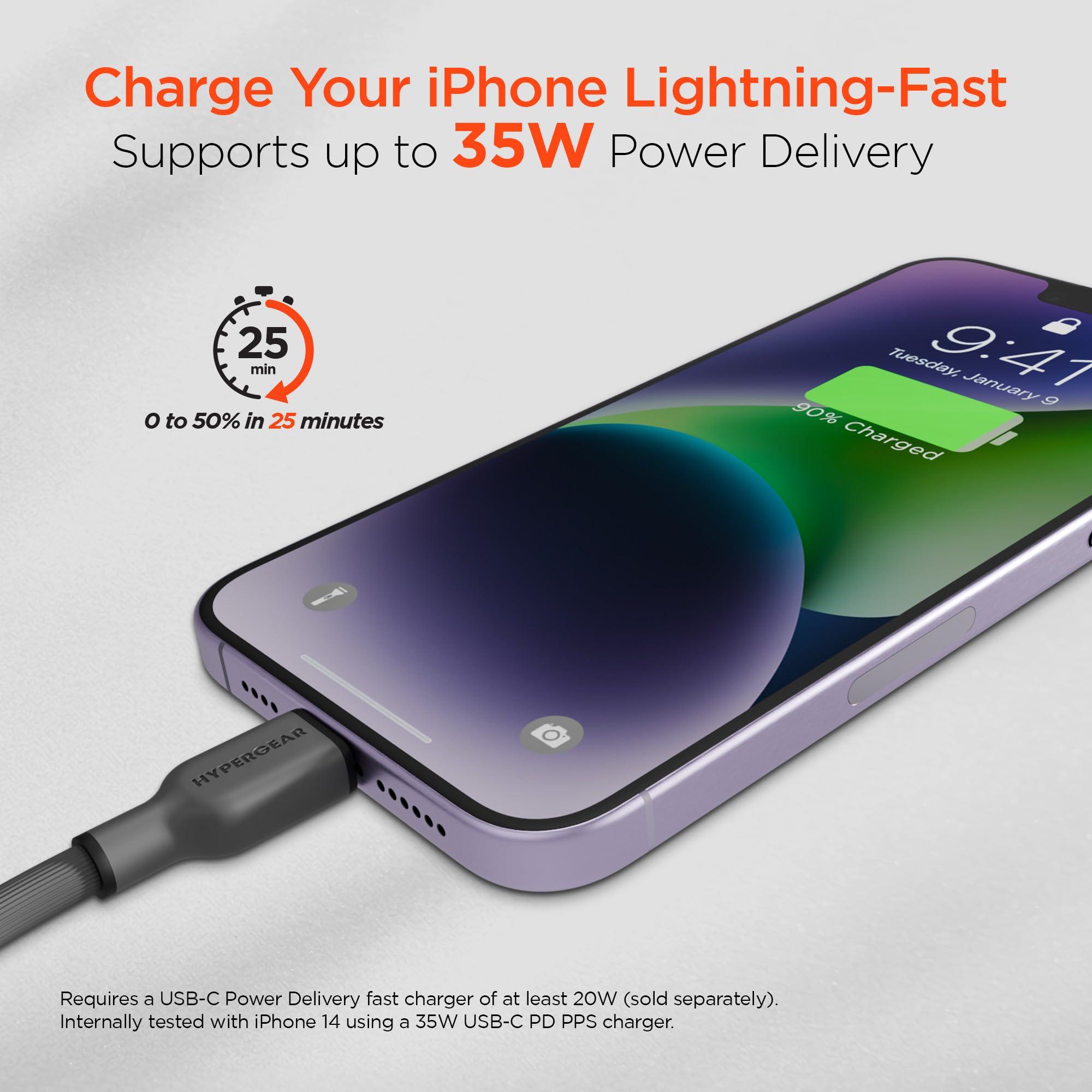 HyperGear HyperGear iPhone USB-C to Lightning Charging Cable 10ft - MFi Certified 35W PD Fast Charger Cord for iPhones iPads & More [Durable for Daily Use & Travel] (Gray)