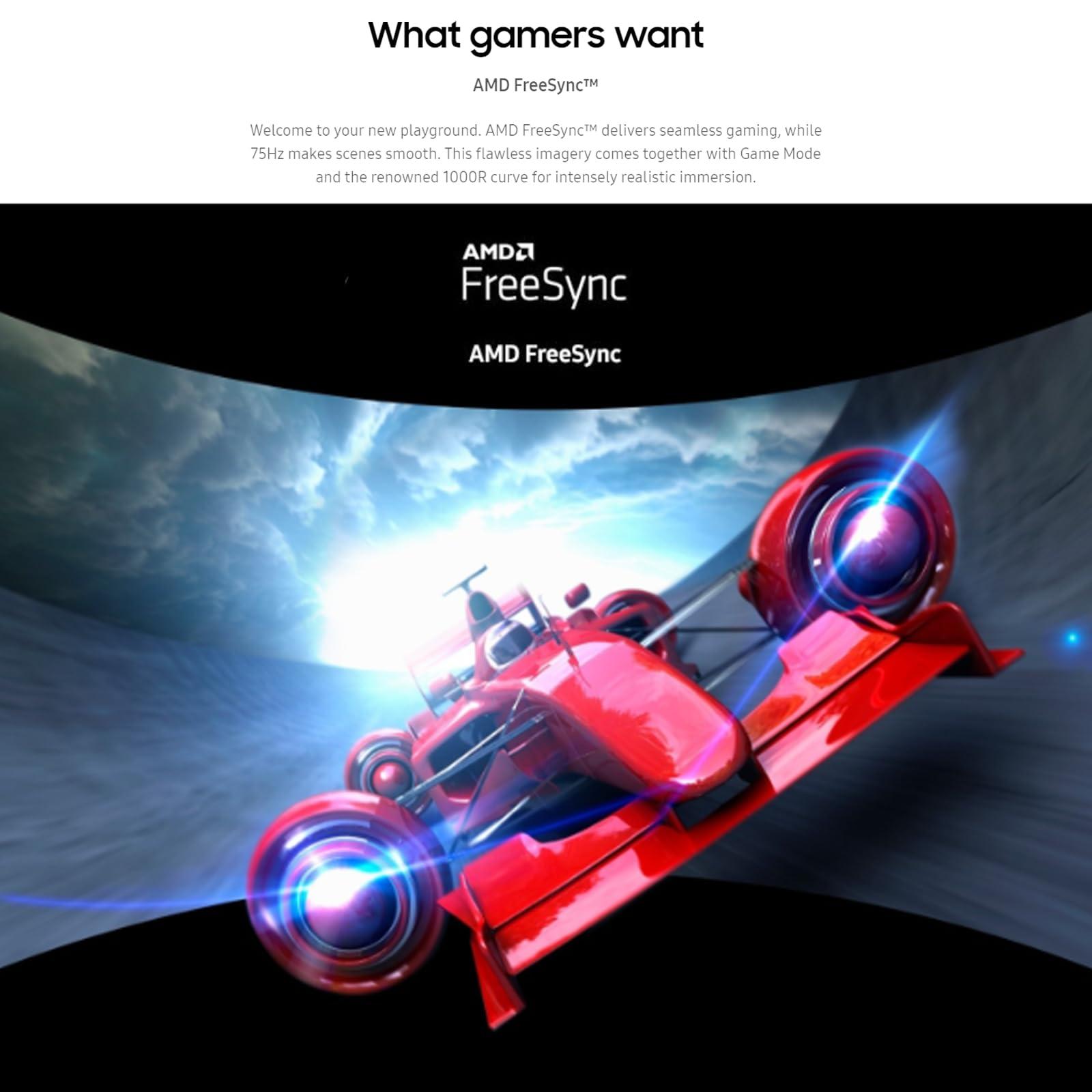 Samsung Samsung 27" Curved White Computer Monitor for Business, AMD FreeSync 4ms Response Time FHD 60Hz Refresh Rate, Slim Bezel Anti-Glare 3000:1 Contrast Ratio, VGA D-Sub, HDMI Cable