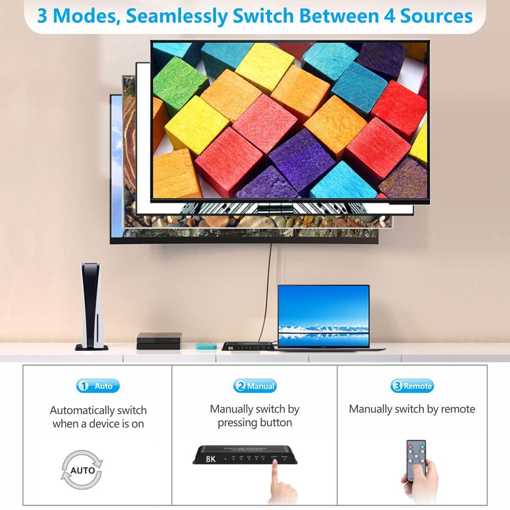 iArkPower iArkPower HDMI 2.1 Switch 4K@120Hz 8K@60Hz HDMI Switcher 4 in 1 Out Support PS5, Xbox Series X, HDR10+, Dolby Vision Dolby Atmos