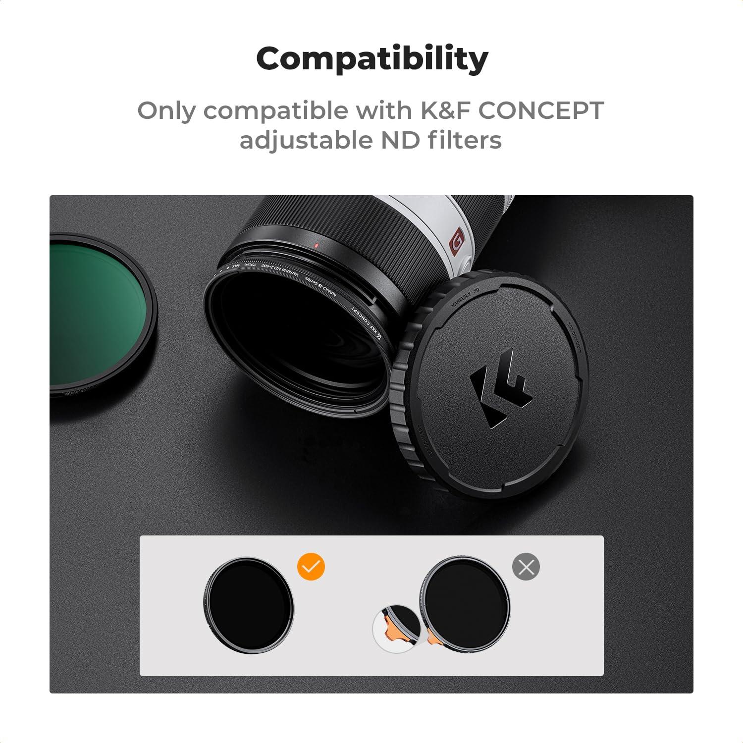 K&F Concept 67mm Variable ND2-400 & Filter Cap Kit, 1-9 Stops Variable Neutral Density TPU Lens Filter Cap Set