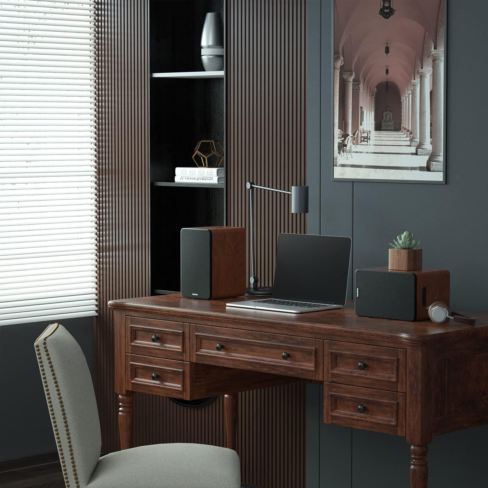 Saiyin Saiyin Bluetooth Bookshelf Speakers for Record Player, Powered Studio Monitor Speaker with 5.2 Inch Woofer, Horn Tweeter and Optical RCA Inputs, Subwoofer Line Out for Turnable.