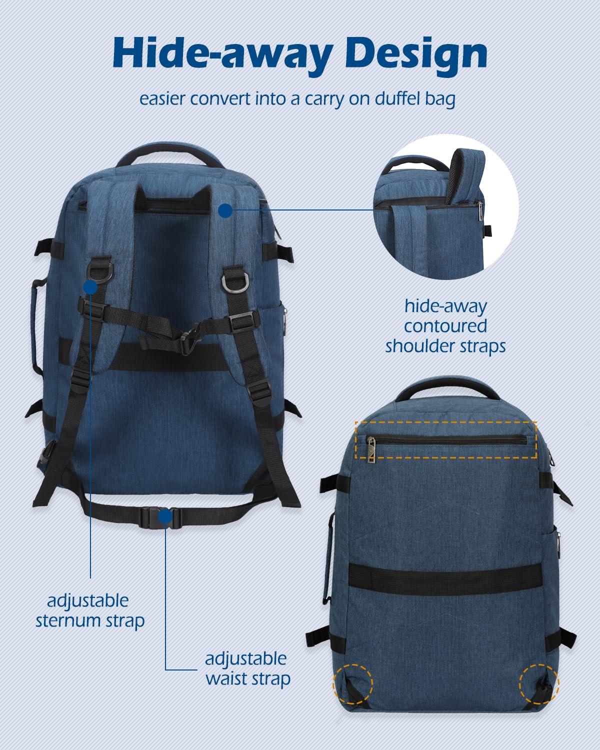 Hynes Eagle Hynes Eagle Travel Backpack 40L Flight Approved Carry on Backpack Men Large Cabin Weekender Laptop Backpack Women 15.6 inches Blue with Waist Pack Green