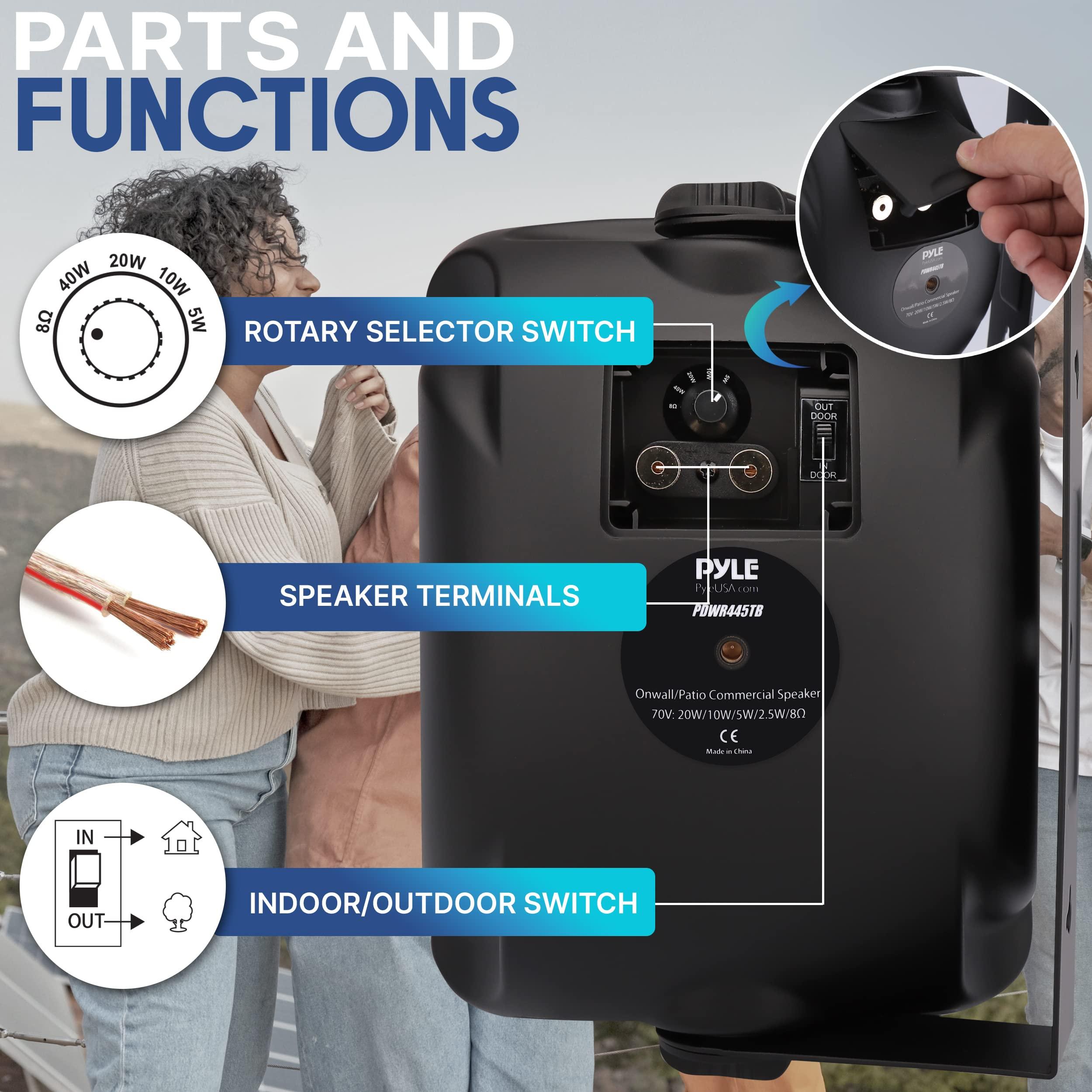 Pyle Pyle Outdoor Waterproof Patio Speaker - 3.5" 2-Way Weatherproof Wall/Ceiling Mounted Dual Speaker w/Heavy Duty Grill, w/Transformer Adjuster, Universal Mount, in/Outdoor Use PDWR445TB (Black)