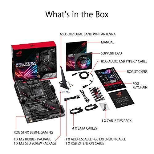 ASUS ROG Strix B550-E Gaming AMD Ryzen AM4 ATX Motherboard (PCIe 4.0, 16 Power Stages, Intel WiFi 6, Intel 2.5 Gb Ethernet, Dual M.2, OptiMem II, AI Noise-Canceling Microphone, USB 3.2 Gen 2 & Aura Sync)