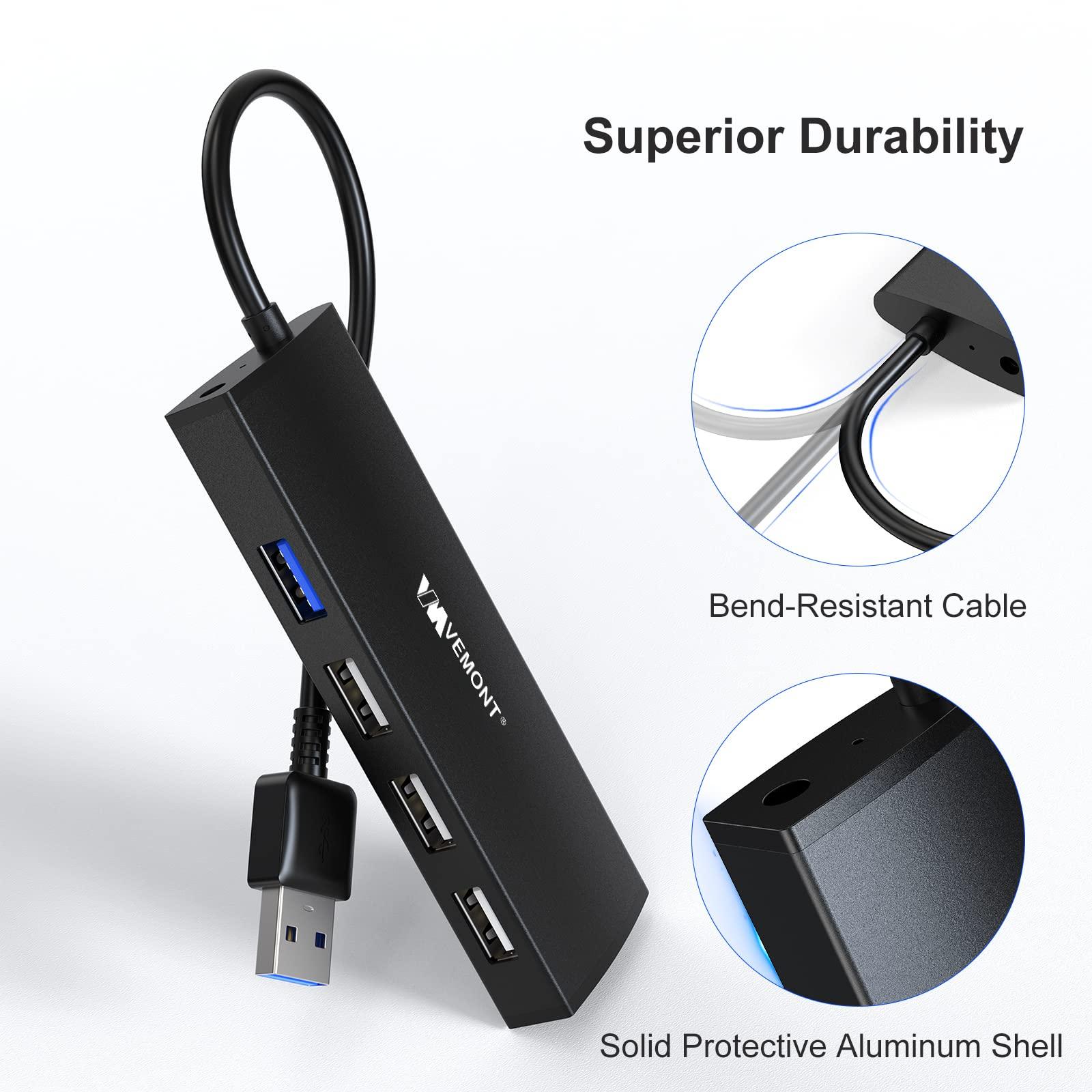 VEMONT USB Hub,VEMONT 4-Port USB 3.0/2.0 HUB,Ultra Slim Portable High-Speed USB Splitter Applicable for PC Laptop, Desktop, Notebook, MacBook and More