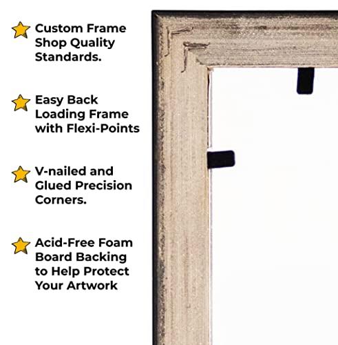 CountryArtHouse 15x34 Frame Slate Blue Distressed Rustic Solid Wood Picture Frame | 0.75 Inch Moulding Width | Includes UV Acrylic Plexiglass, Acid Free Foam Backing Board and Hanging Hardware | Sonoma Collection