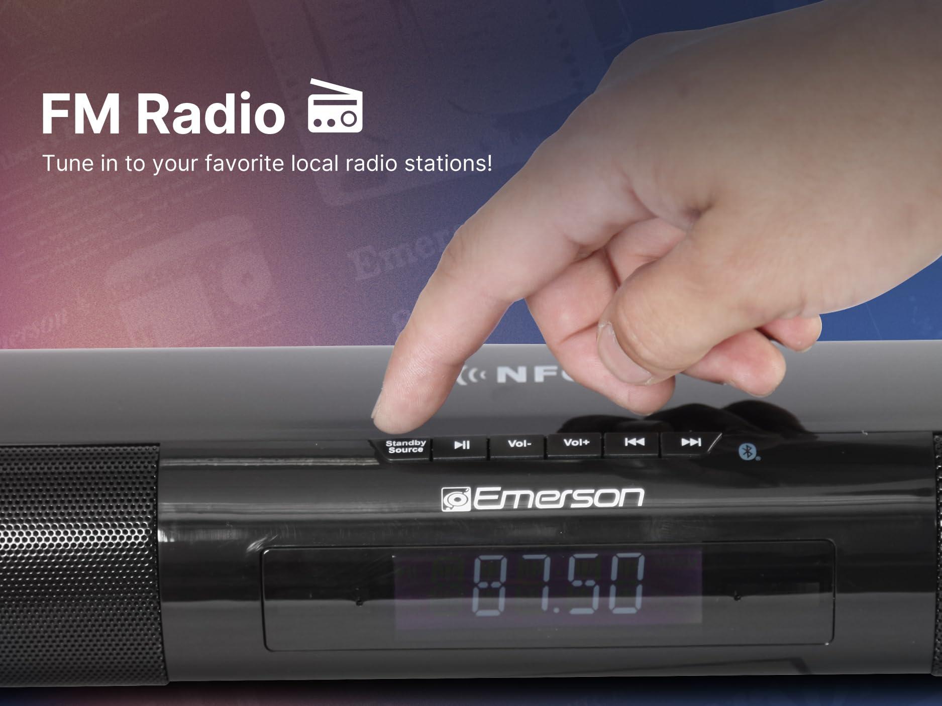 Emerson Emerson EHS-2004 42-Inch Bluetooth Soundbar with Built-in Subwoofer, 2.1 Channel Audio, USB/AUX Inputs, FM Radio, Wall Mountable, Remote Control, and Digital LED Display