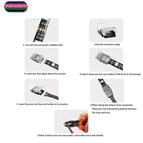 AWSOM AWSOM 4 Pin RGB LED Strip Connectors 10mm Set, RGB LED Strip Extension Cable Wire, Solderless LED Connectors 10mm for 5050 3528 RGB LED Strip Lights