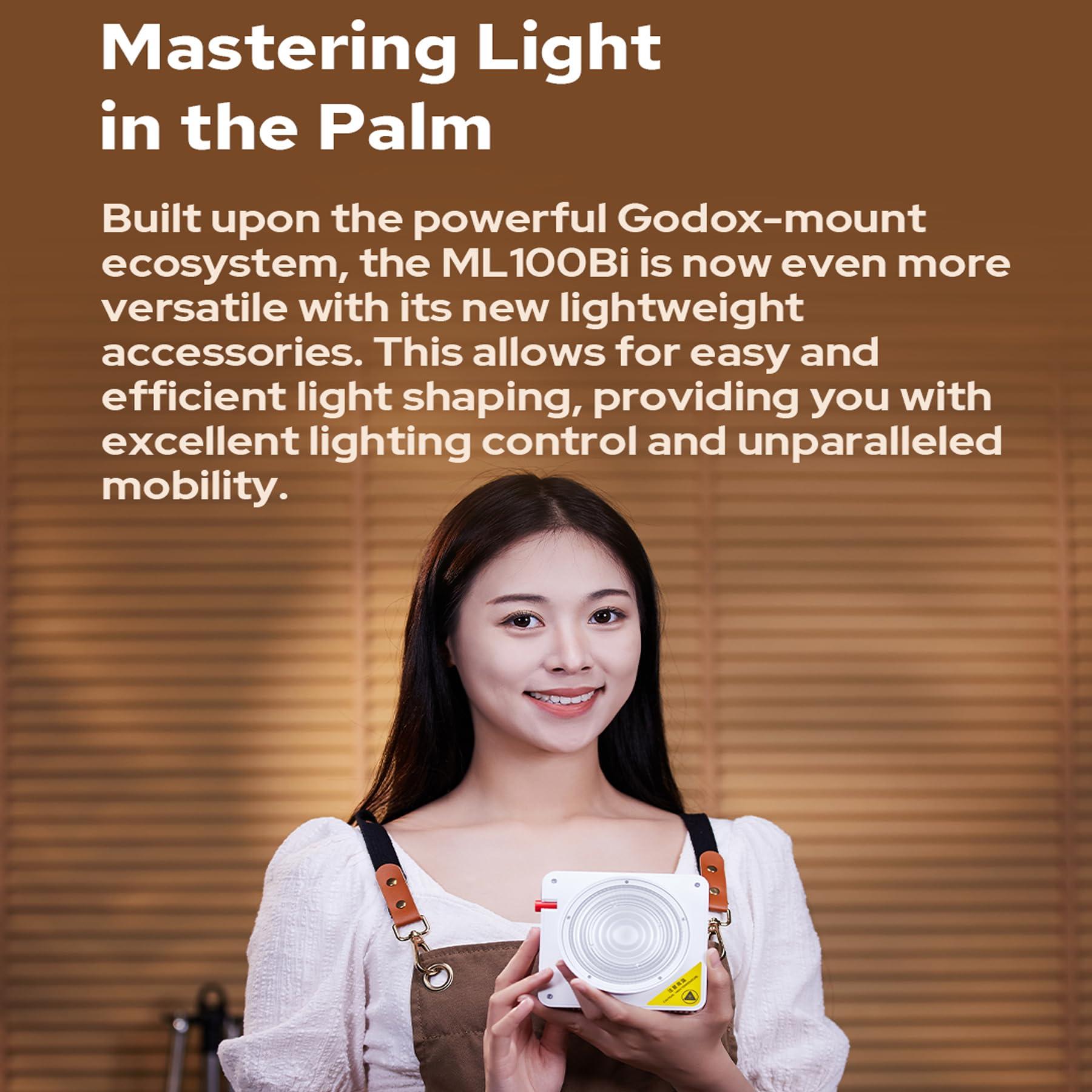 GODOX Godox ML100Bi 120W Portable LED Video Light, Bi-Color 2800-6500K, CRI97 TLCI98, 11 FX Light Effects, Bluetooth App Control for Live Streaming, Interview, Still Life Photography, etc