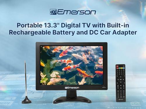 Emerson Emerson ET-1300 13.3" Portable Digital TV with Built-in Rechargeable Battery, DC Car Adapter, HDMI, USB, and AV Inputs, Crystal-Clear HD Display, Compact for Travel, Tailgating, and Camping